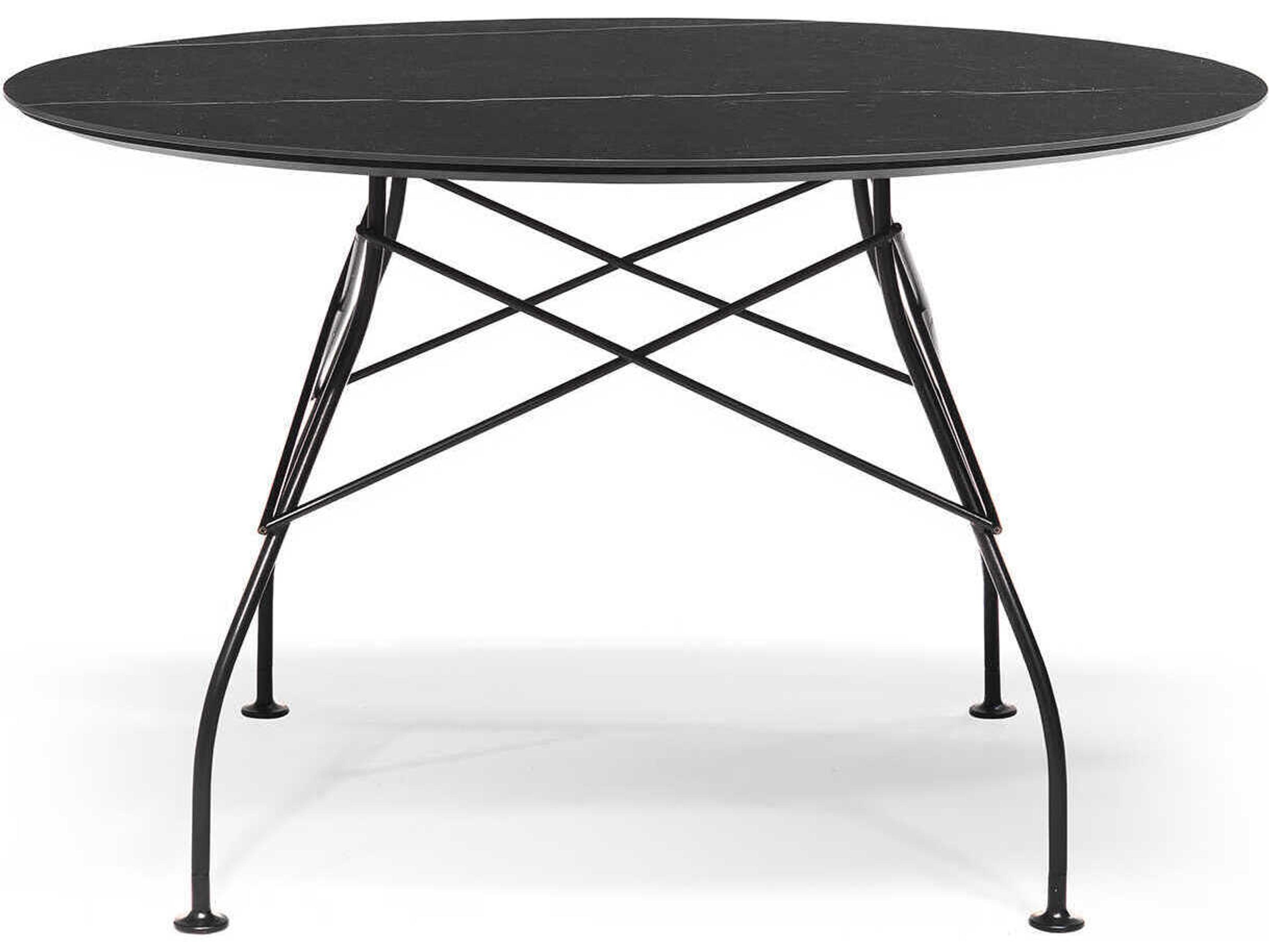 Glossy Round Stone Black Marble Dining Table