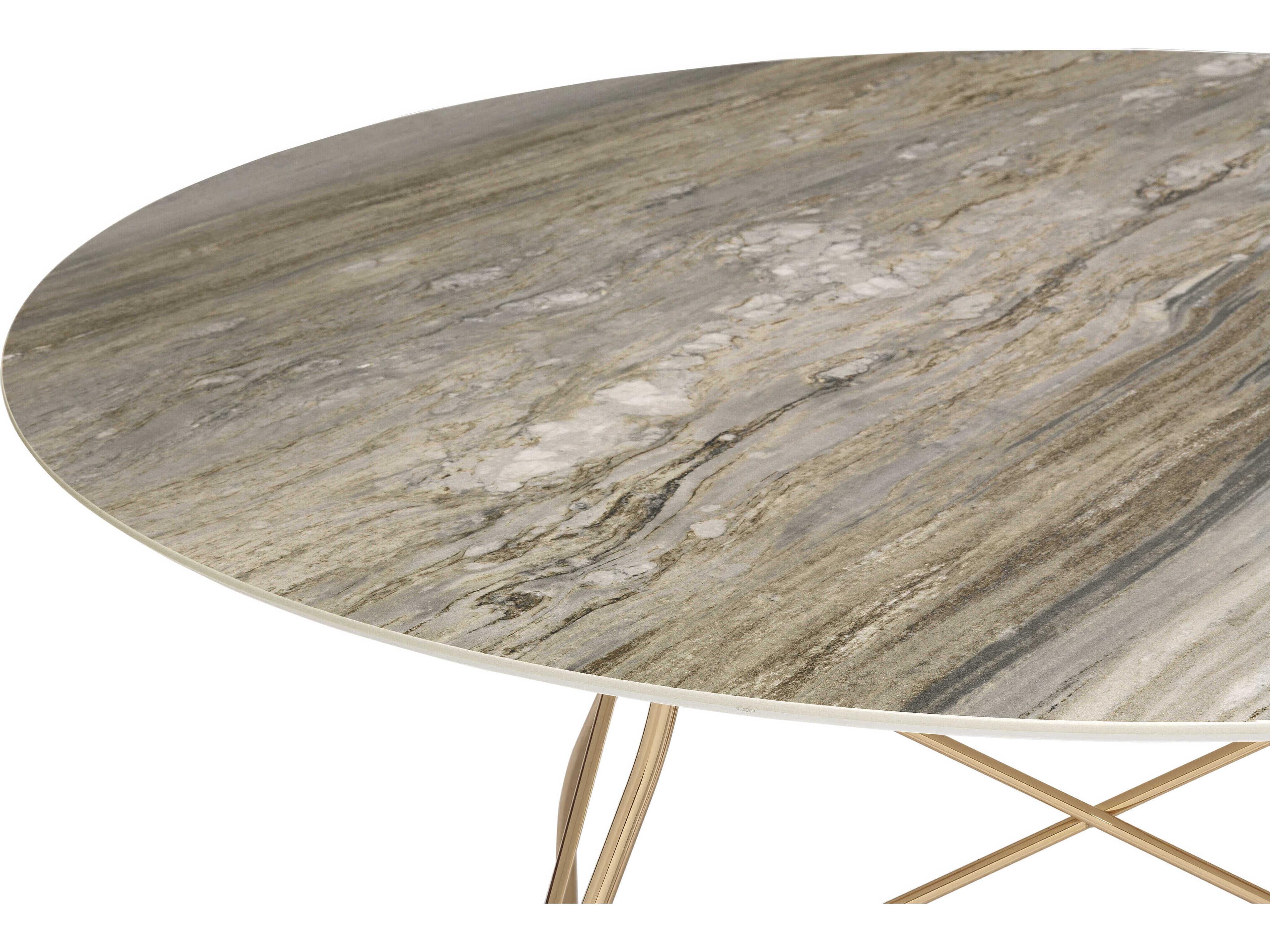 Kartell Glossy Round Stone Marble Gray Gold Dining Table
