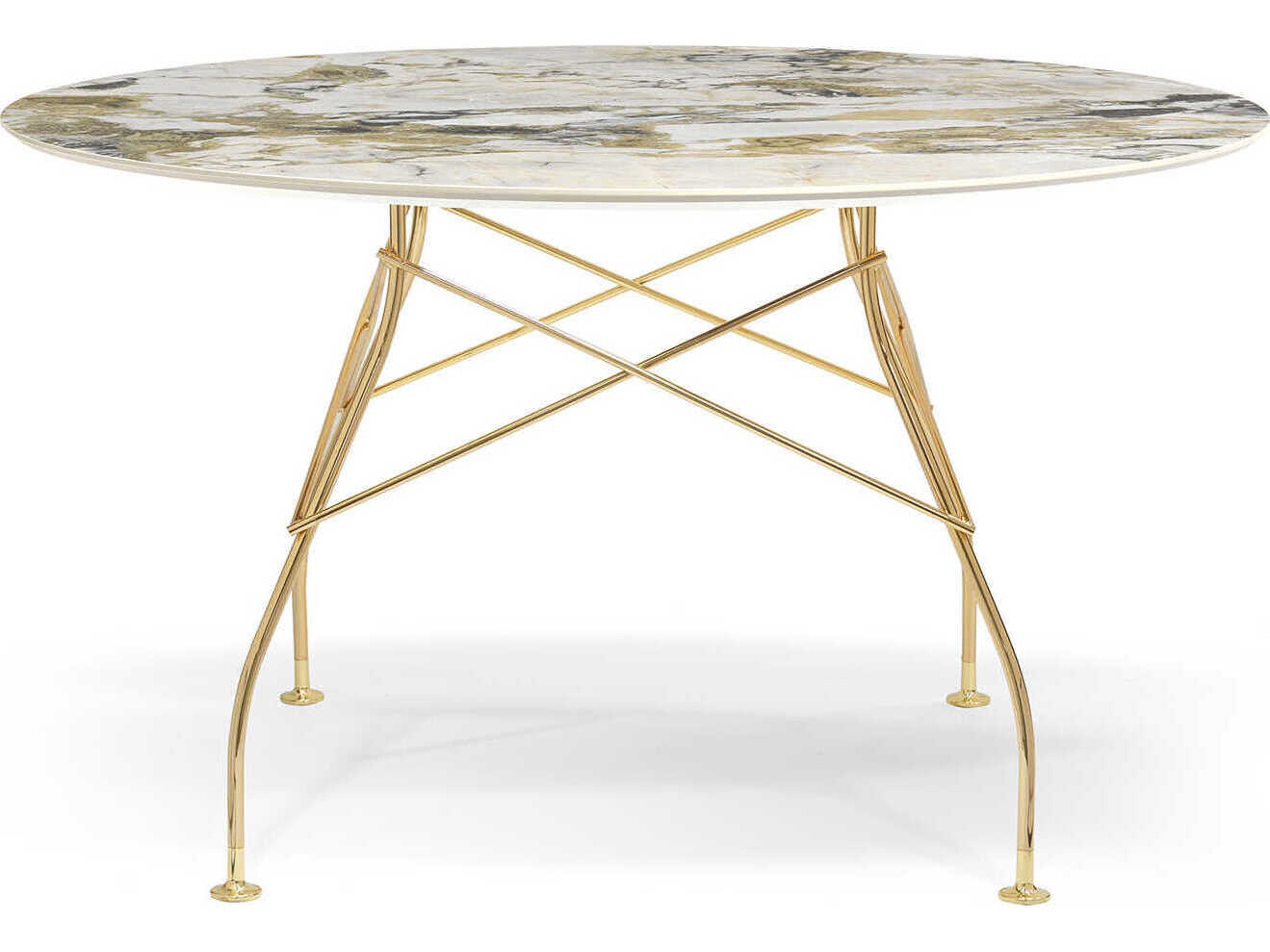 Glossy Round Stone Marble Symphonie Gold Dining Table