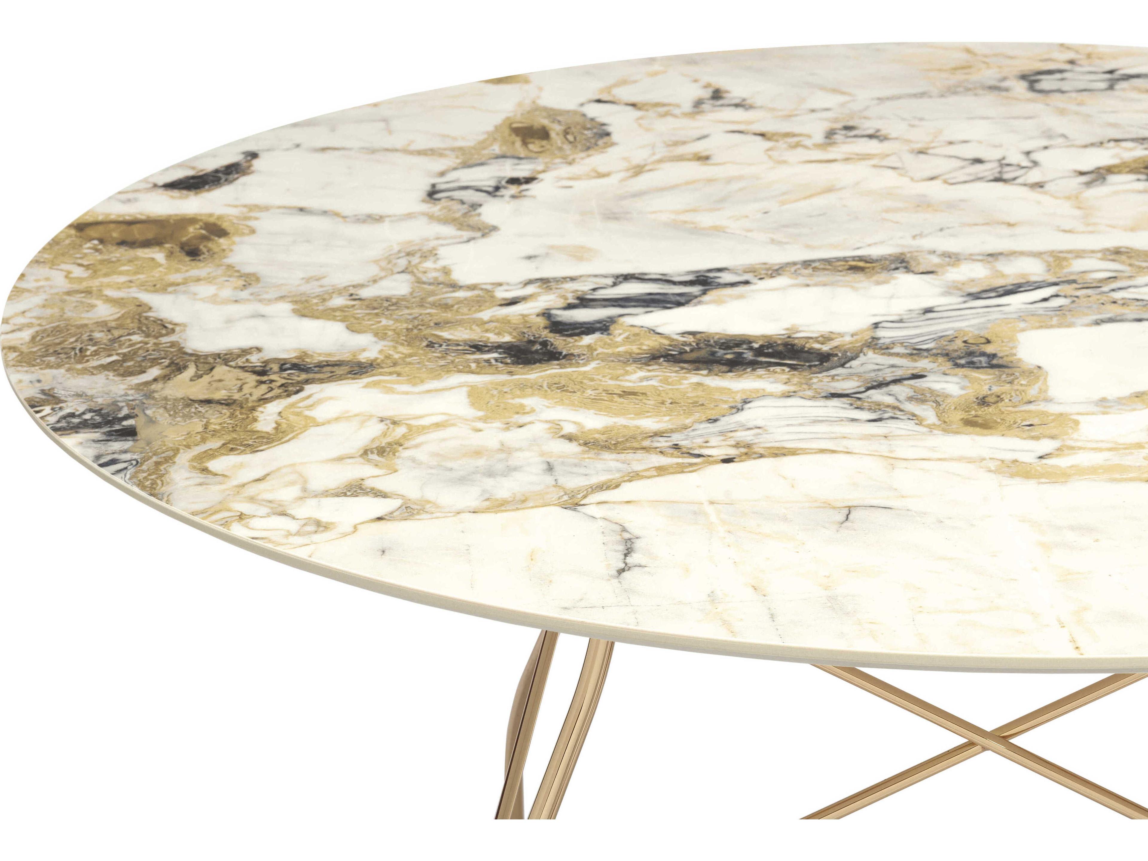 Kartell Glossy Round Stone Marble Symphonie Gold Dining Table