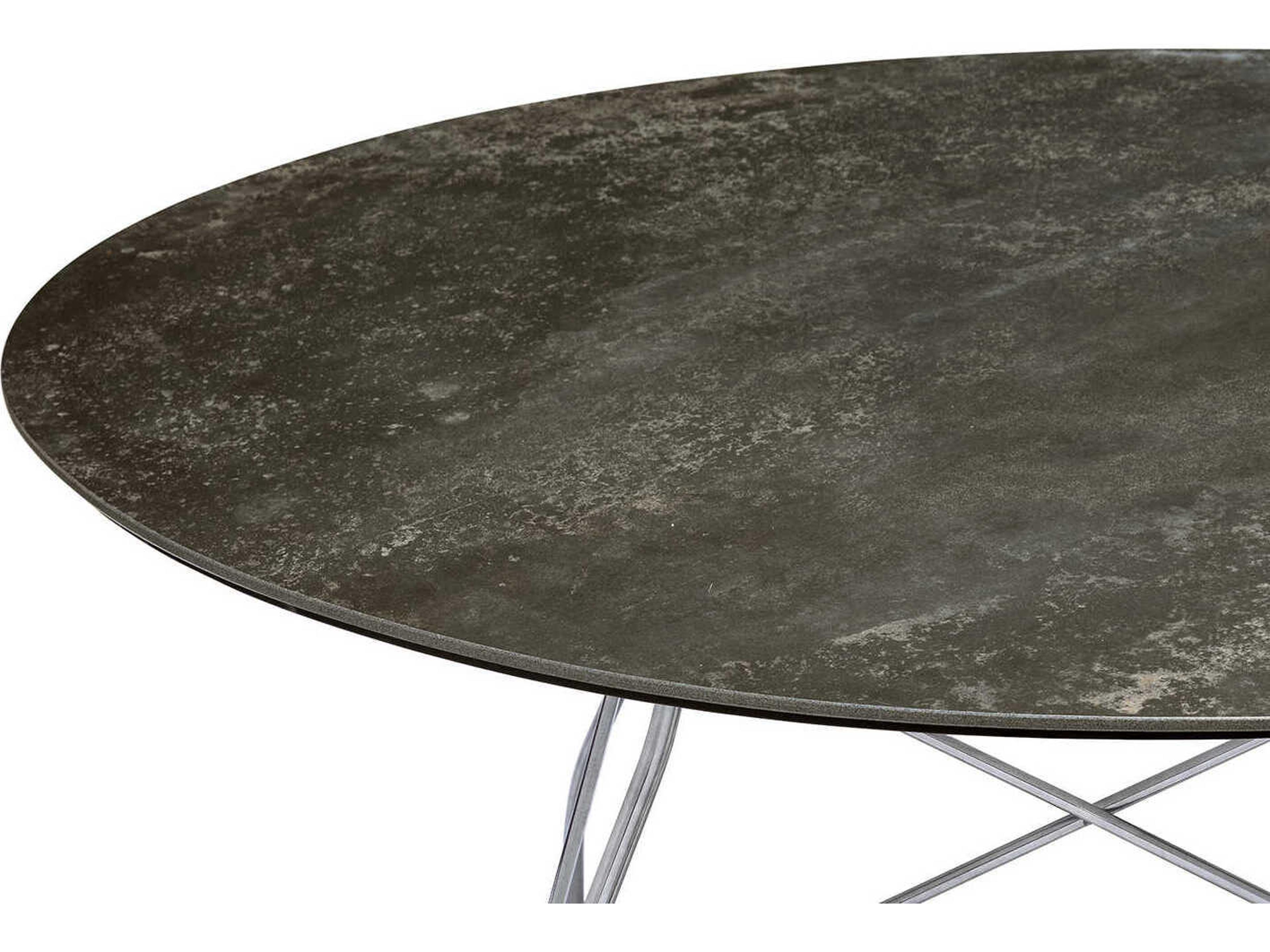 Kartell Glossy Round Stone Marble Aged Bronze Chrome Dining Table