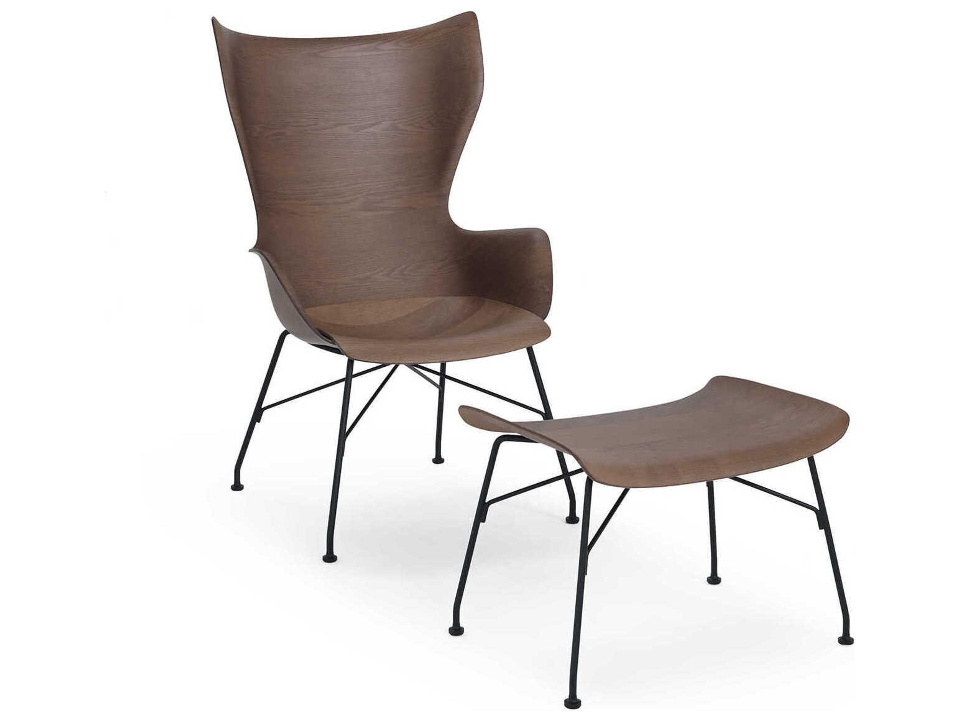 K-wood Slatted Ash Dark Wood / Black Chair and Ottoman Sold