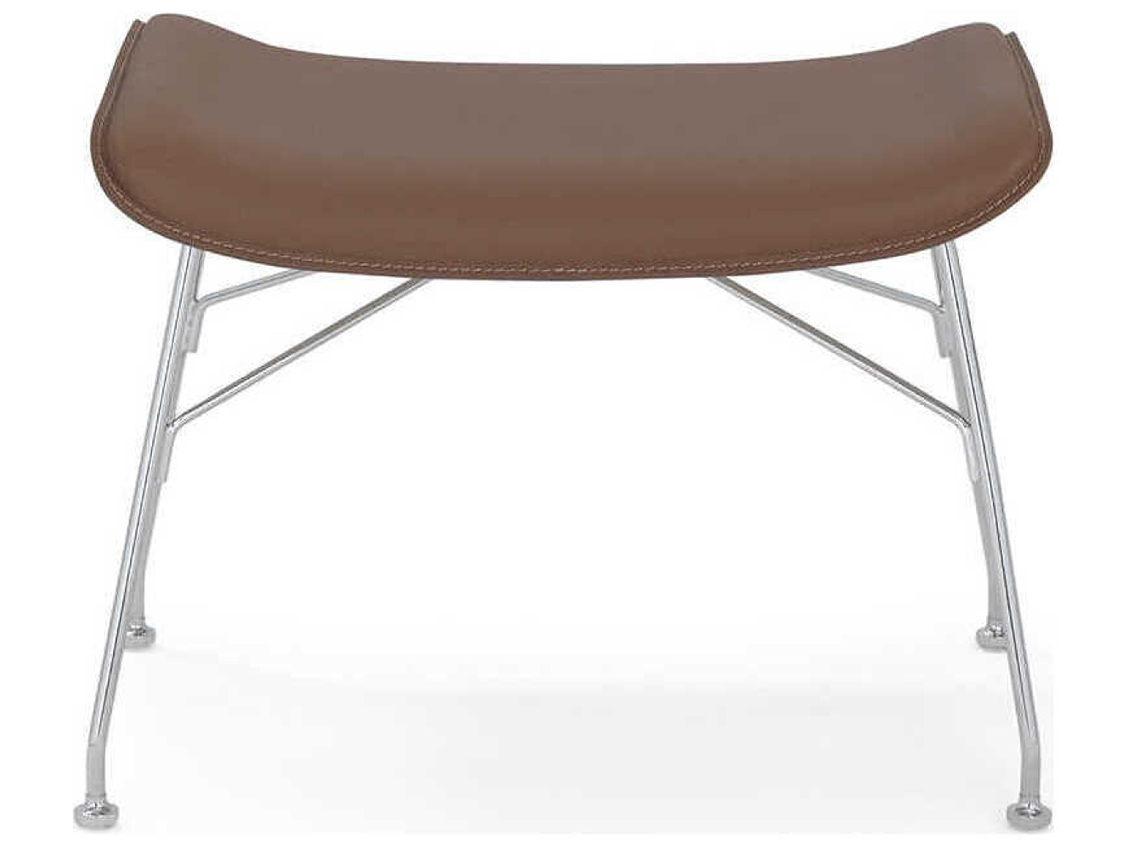 Kartell S-wood Slatted Ash Light Wood Leather And Chrome Brown Ottoman