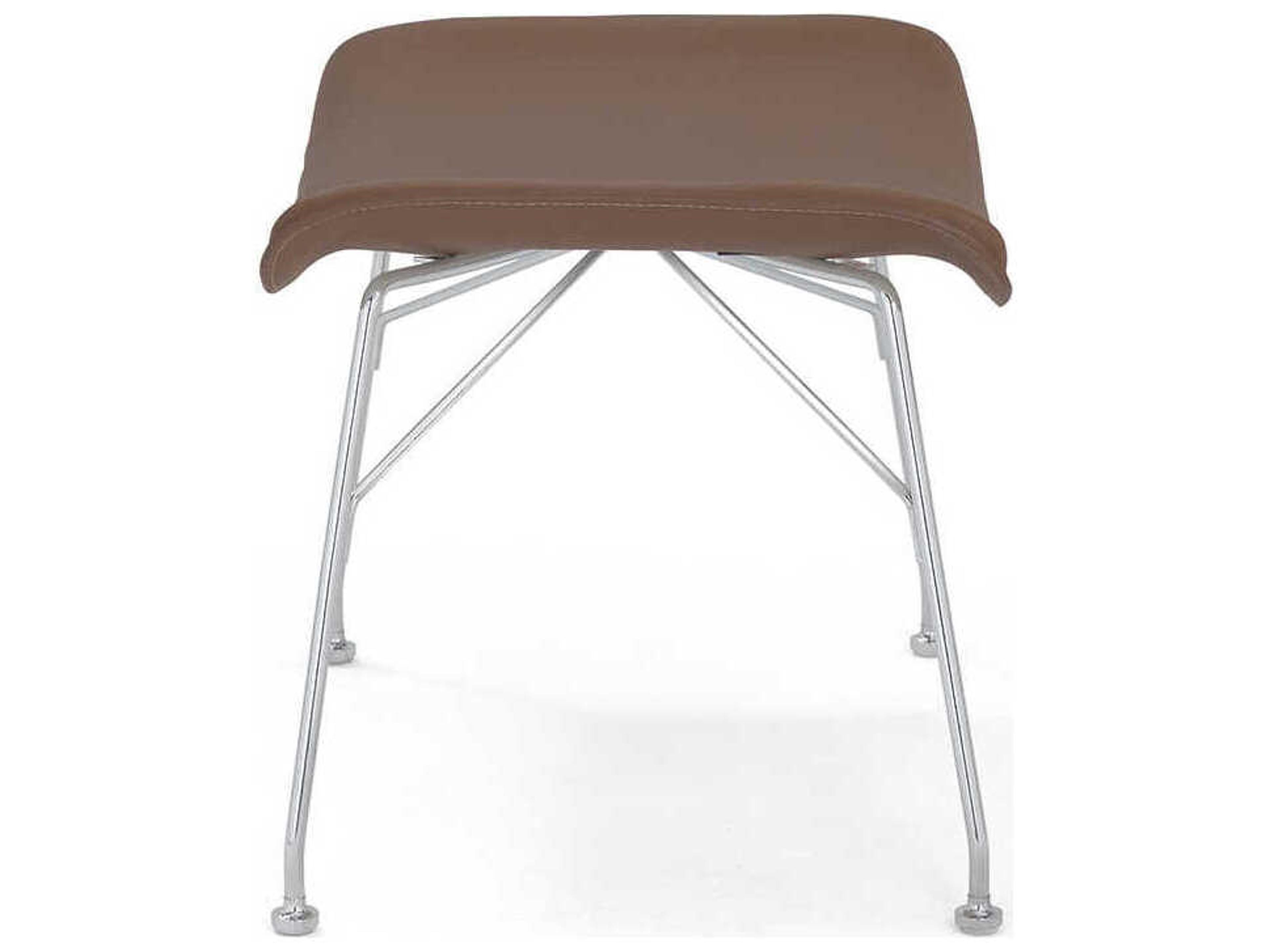 Kartell S-wood Slatted Ash Light Wood Leather And Chrome Brown Ottoman