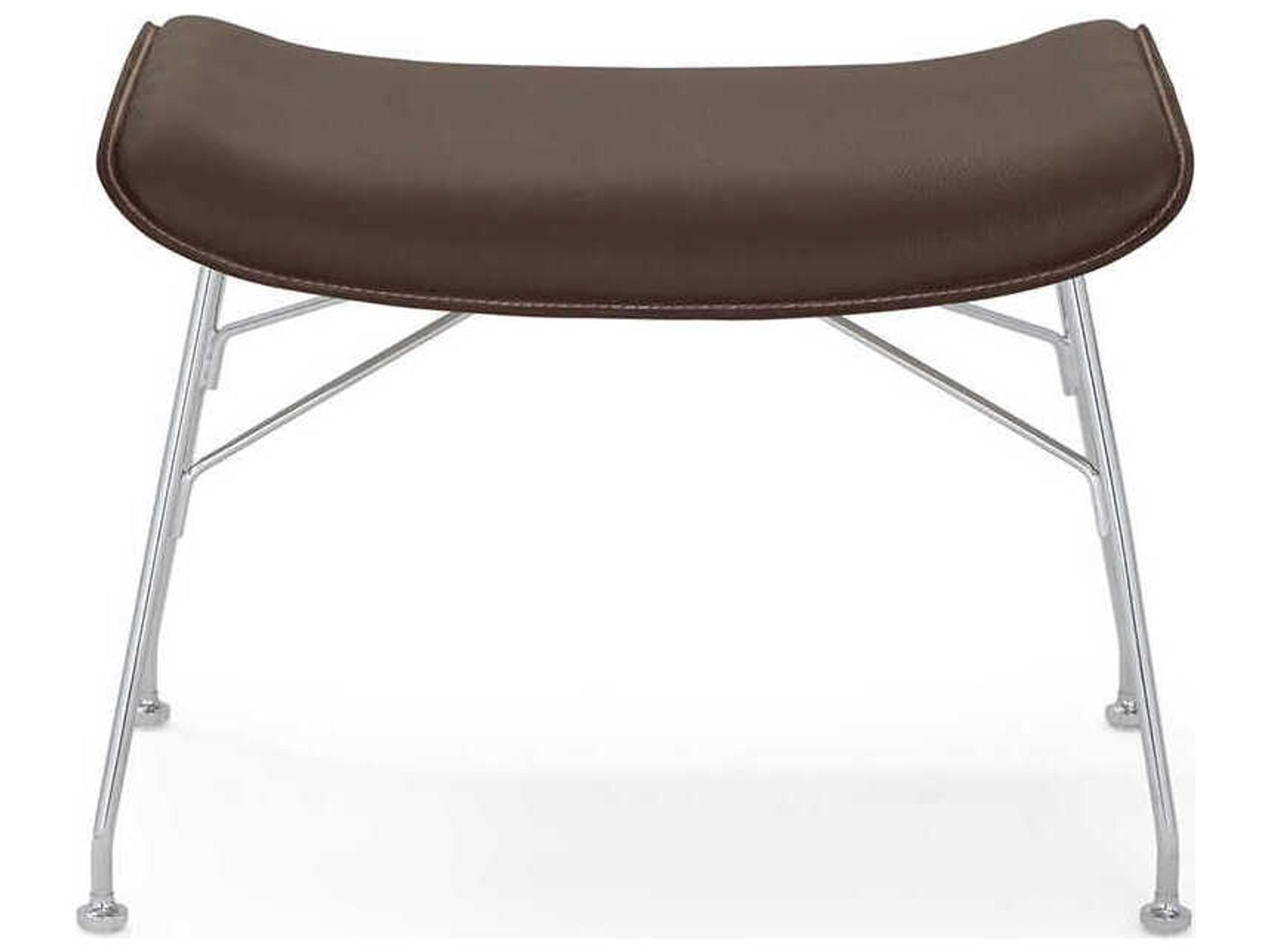 Kartell S-wood Slatted Ash Dark Wood Leather And Chrome Brown Ottoman