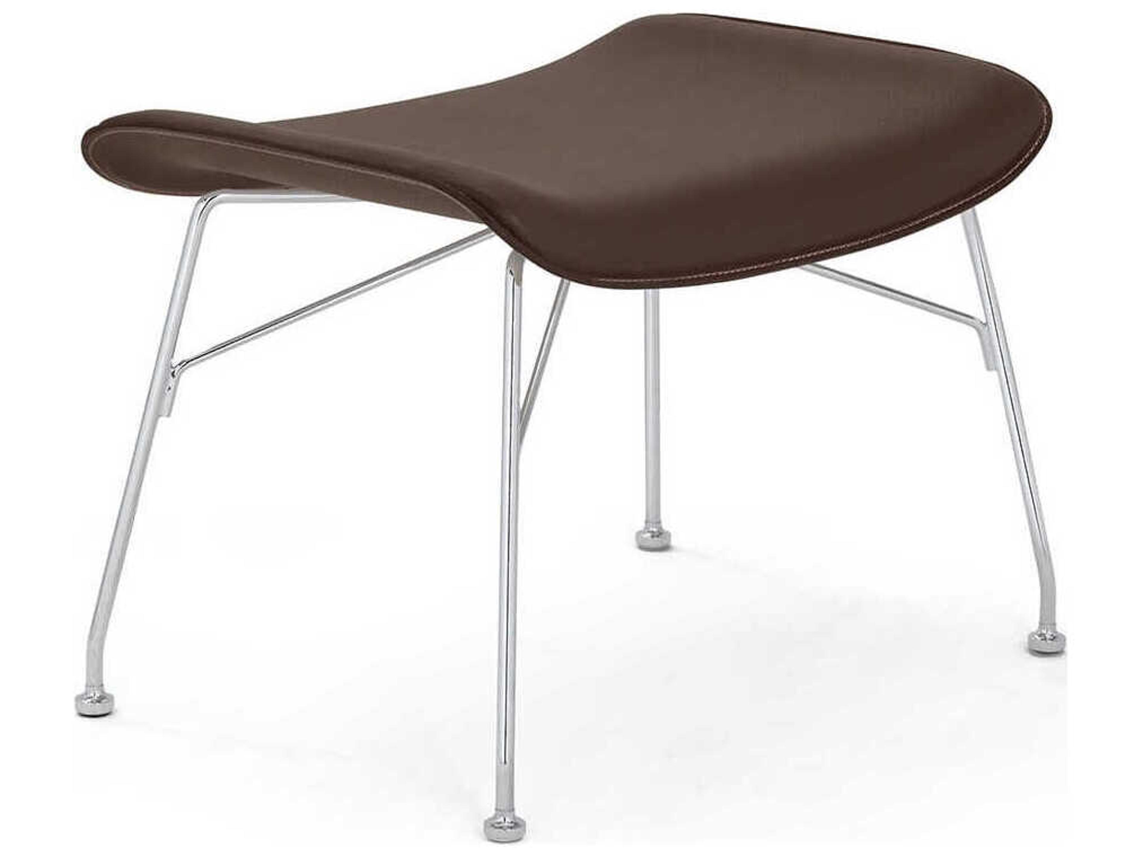 S-wood Slatted Ash Dark Wood Leather And Chrome Brown Ottoman