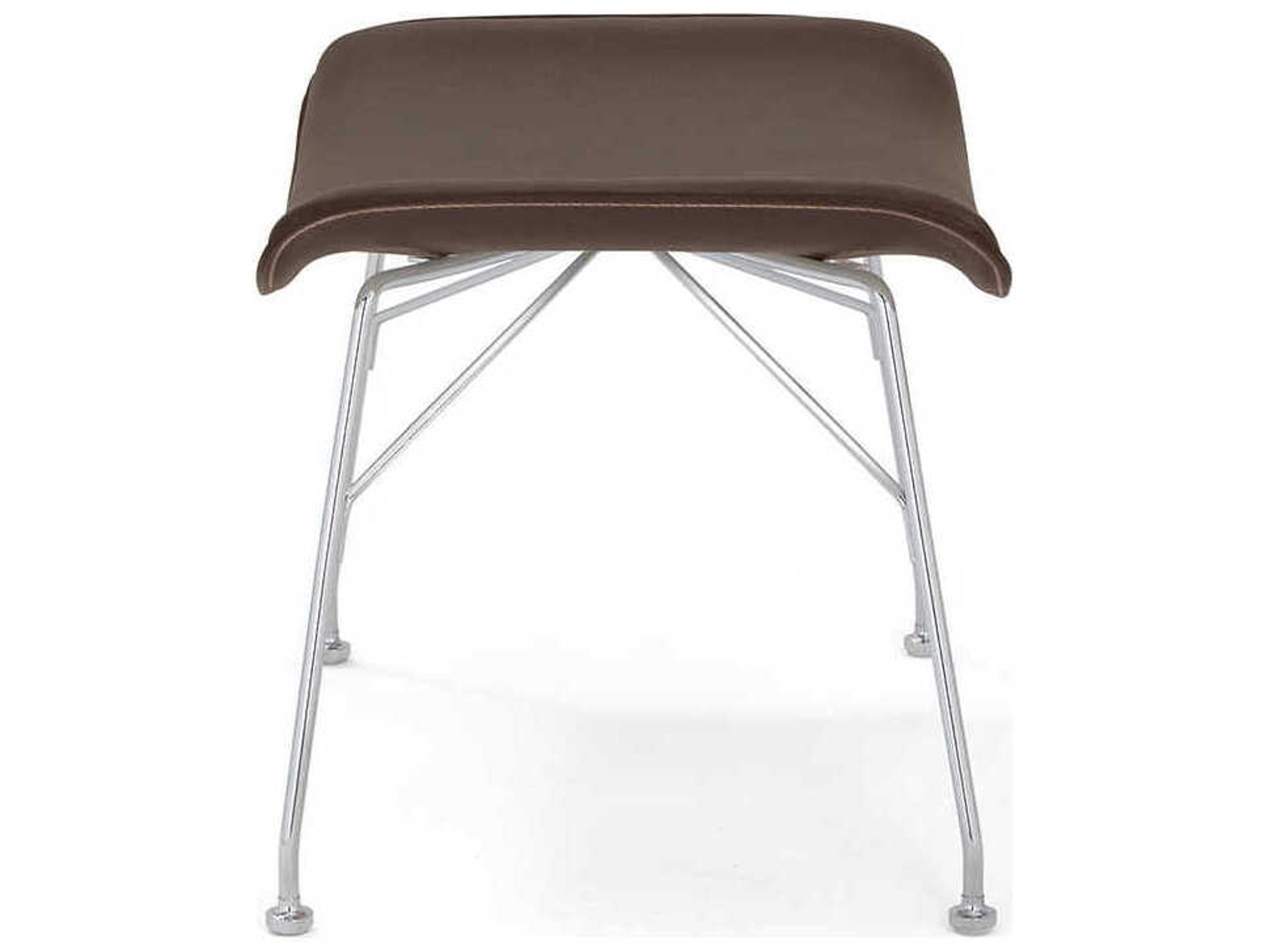 Kartell S-wood Slatted Ash Dark Wood Leather And Chrome Brown Ottoman