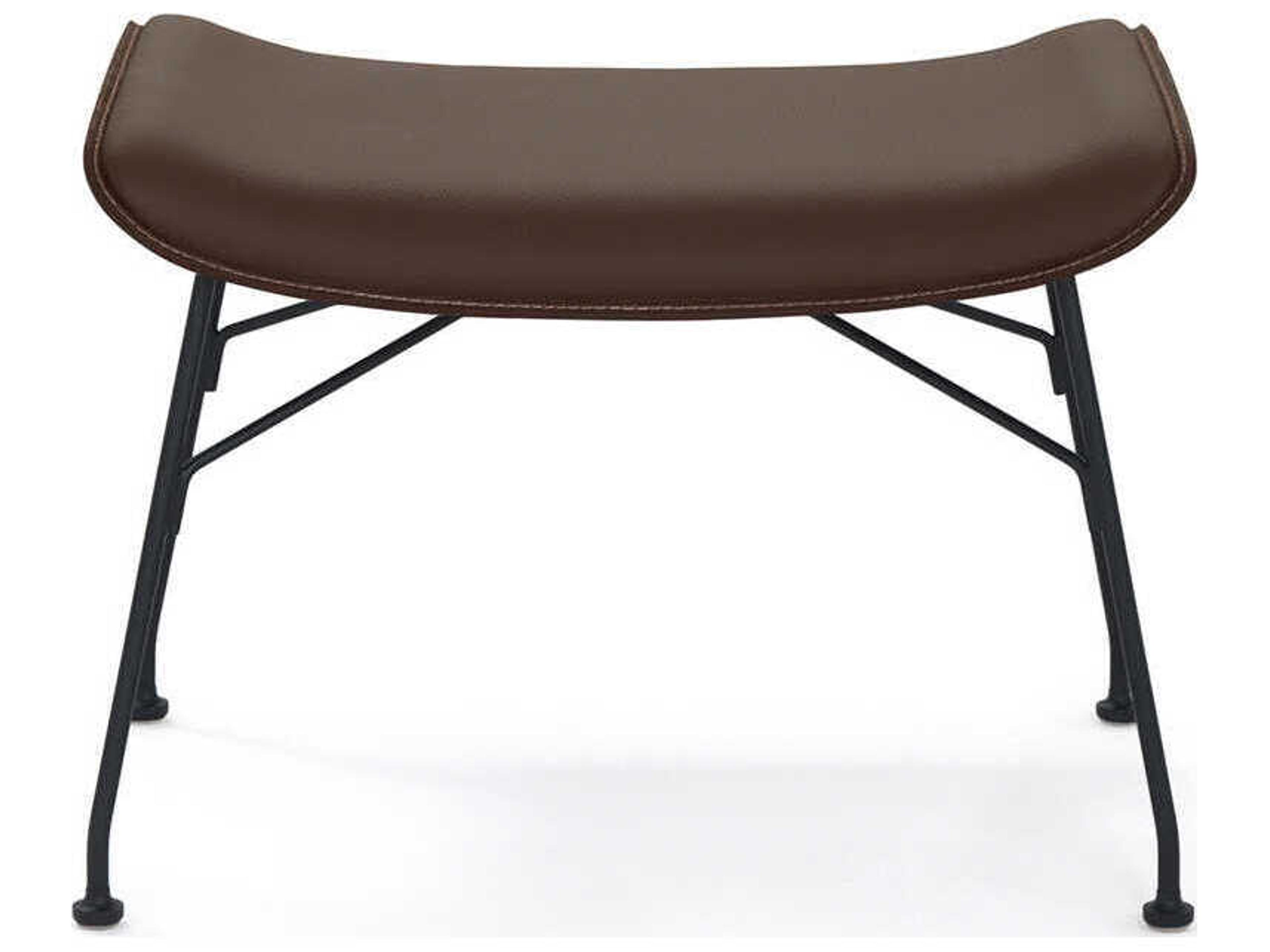 Kartell S-wood Slatted Ash Dark Wood Leather And Black Brown Ottoman