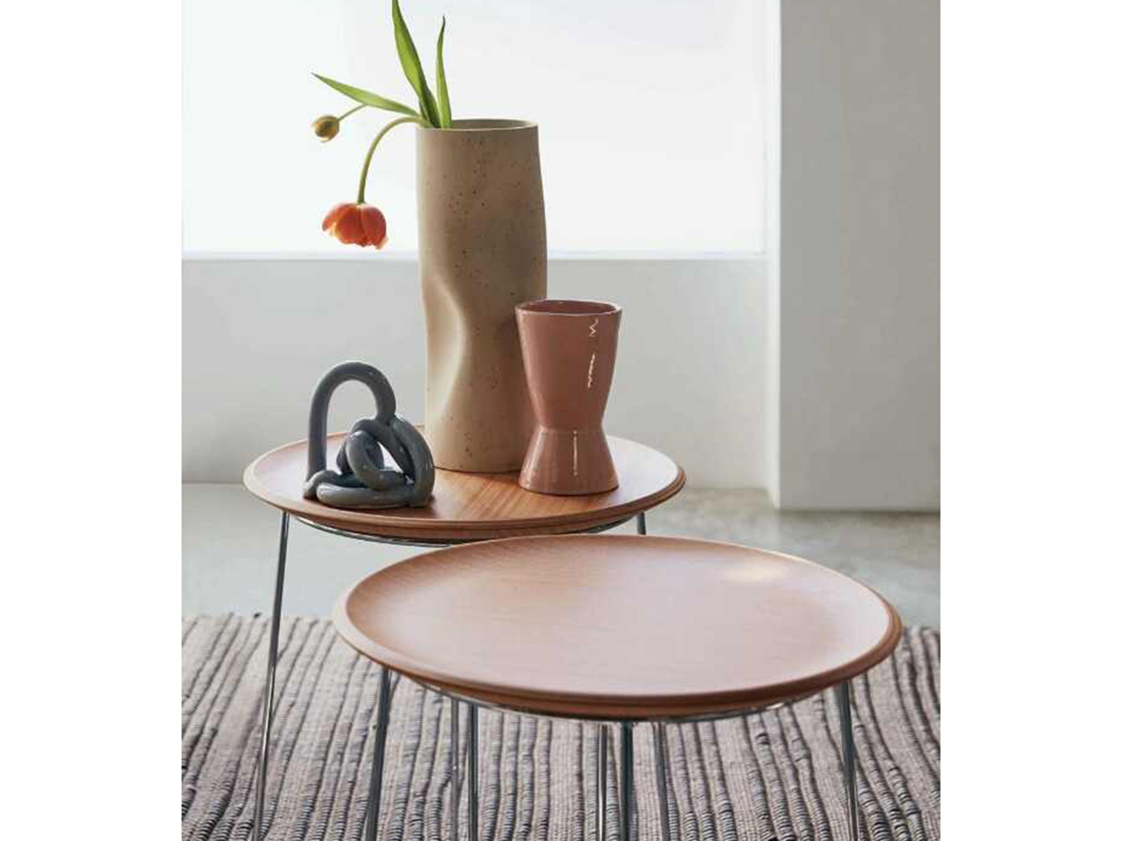 Kartell Al Wood Round Light Basic Veneer And Chrome End Table