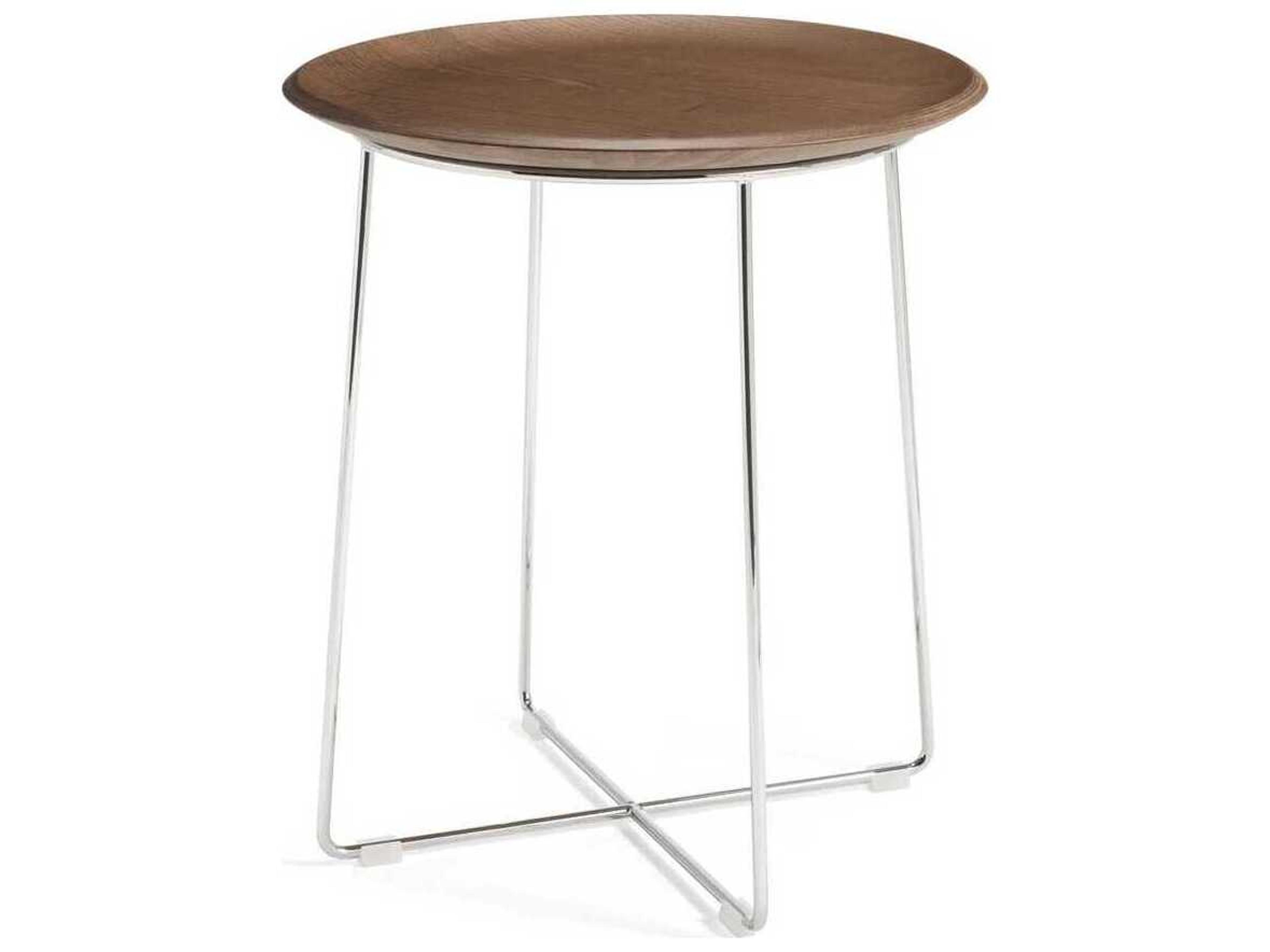 Al Wood Round Dark Slatted Ash And Chrome End Table