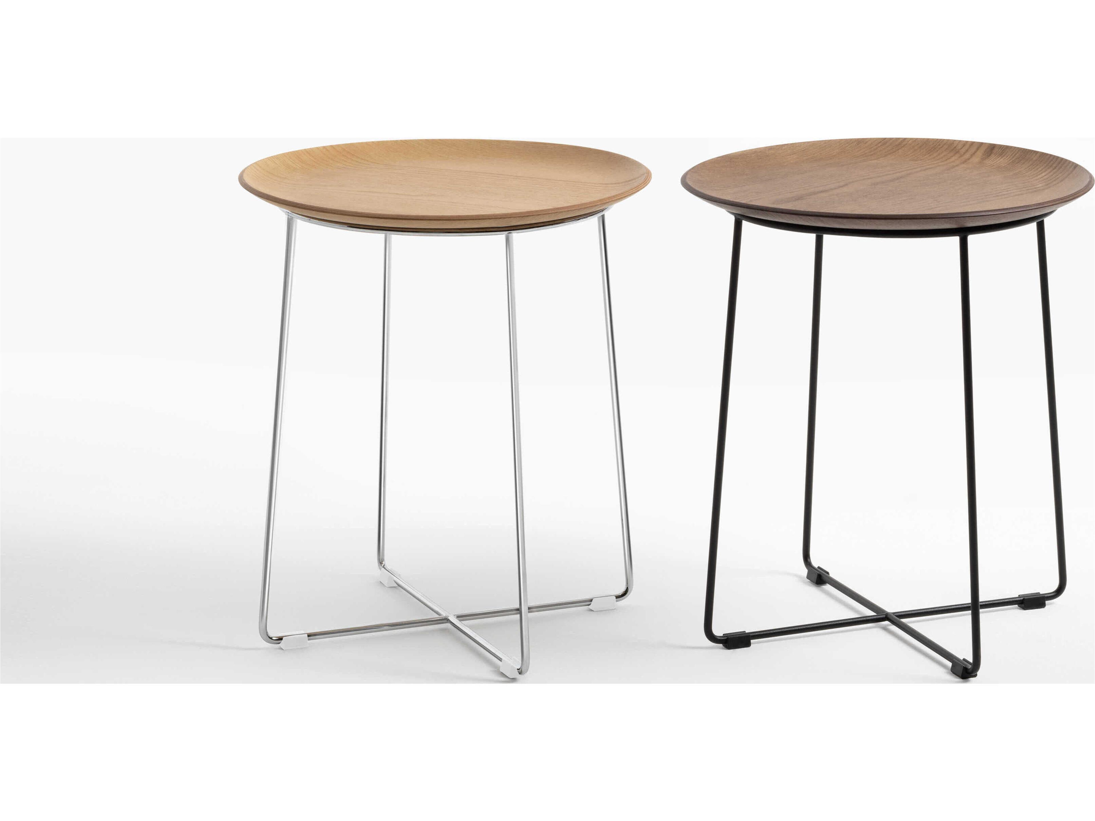 Kartell Al Wood Round Dark Slatted Ash And Chrome End Table