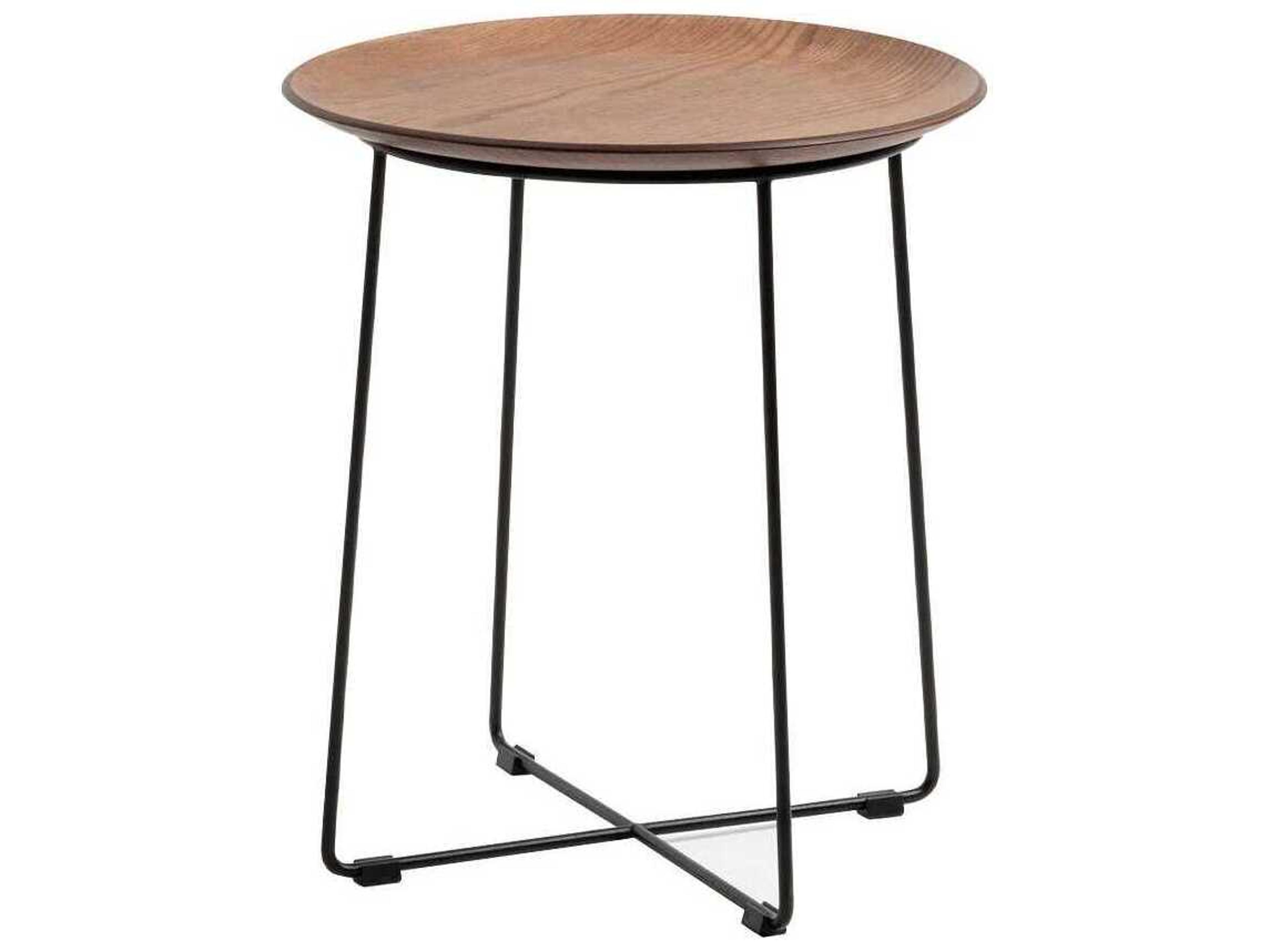 Al Wood Round Dark Slatted Ash And Black End Table
