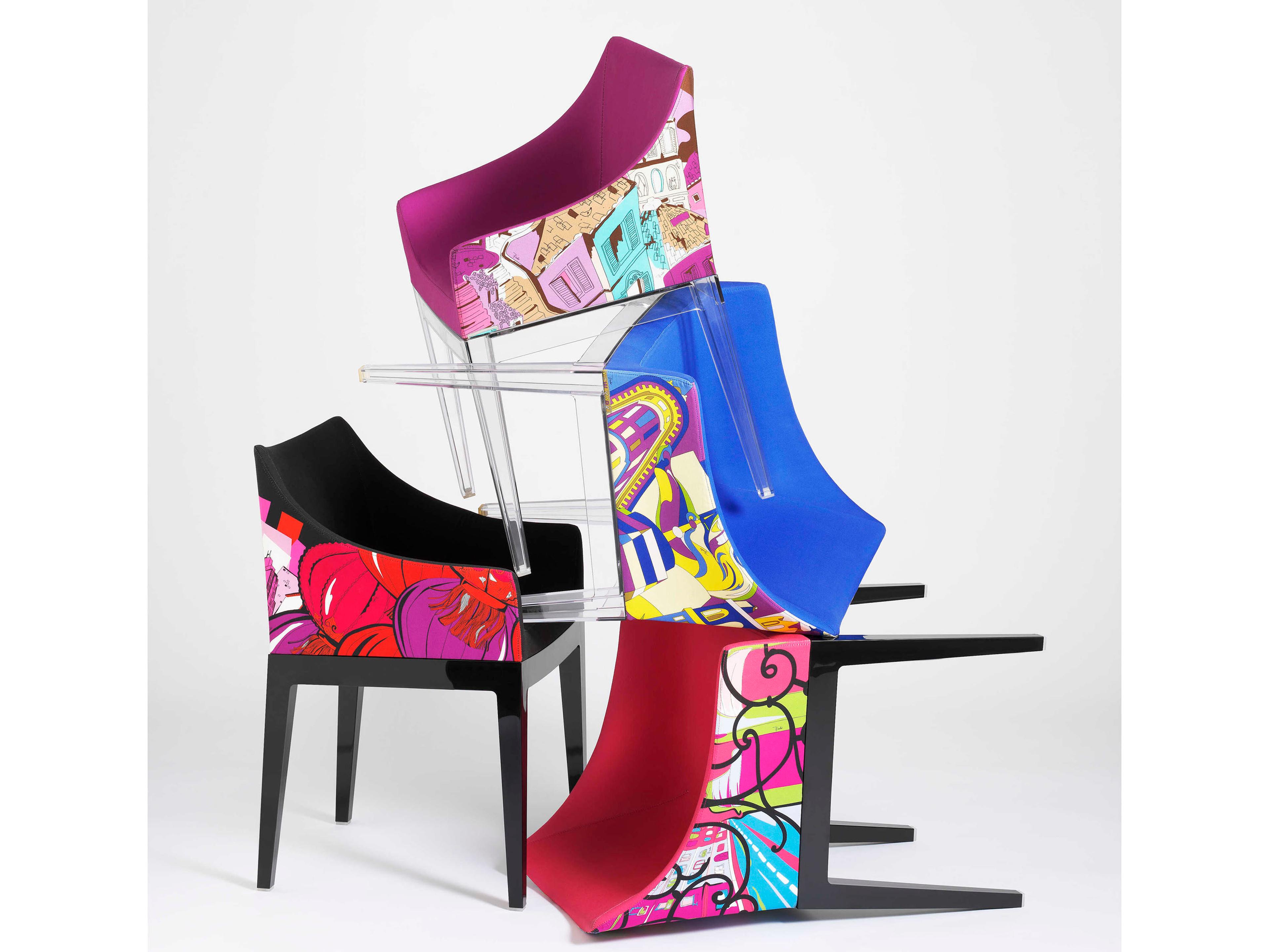 Kartell Madame Emilio Pucci Blue Upholstered Arm Dining Chair