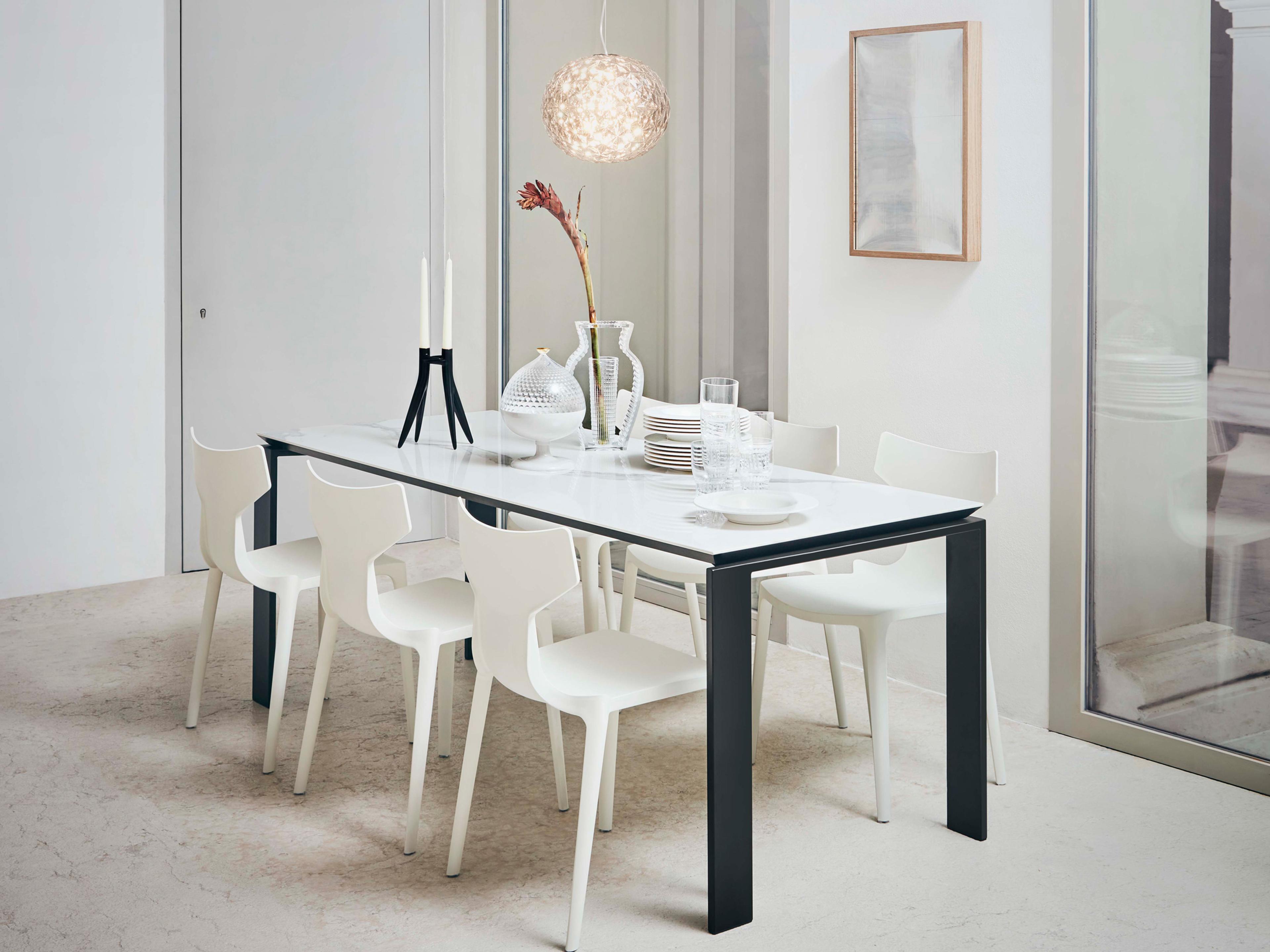 Kartell Four Ceramic Rectangular Stone White Marble And Black Dining Table