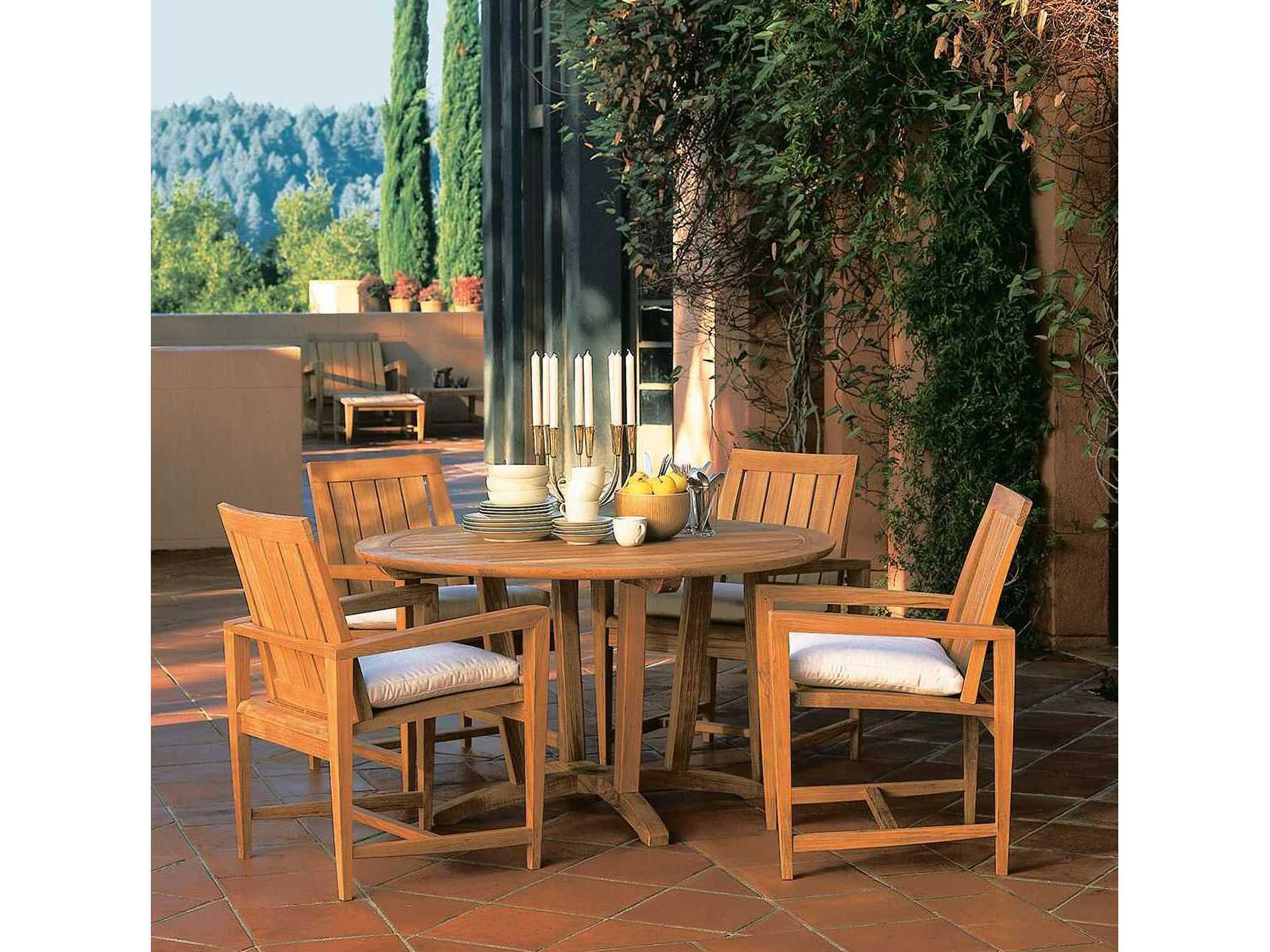 Kingsley Bate Amalfi Teak 50" Wide Round Dining Table with Umbrella Hole