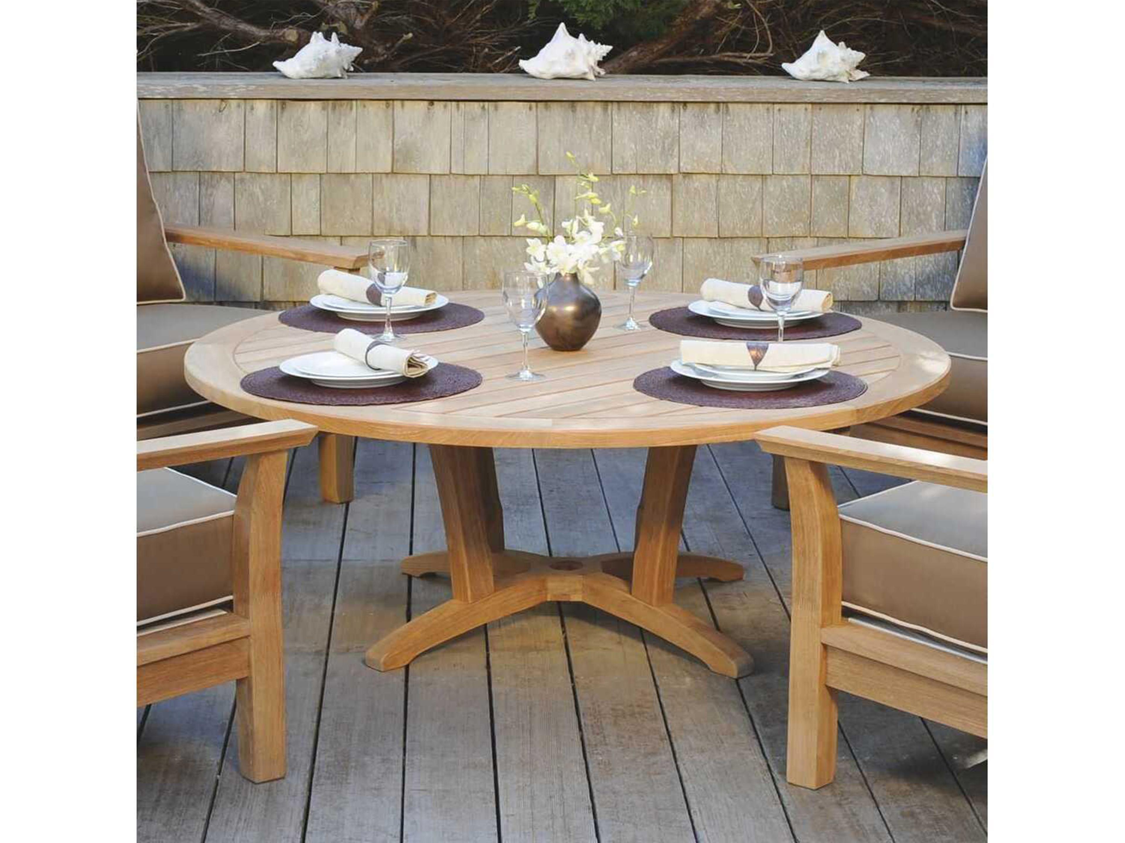Kingsley Bate Chat Teak 55" Wide Round Chat Table with Umbrella Hole