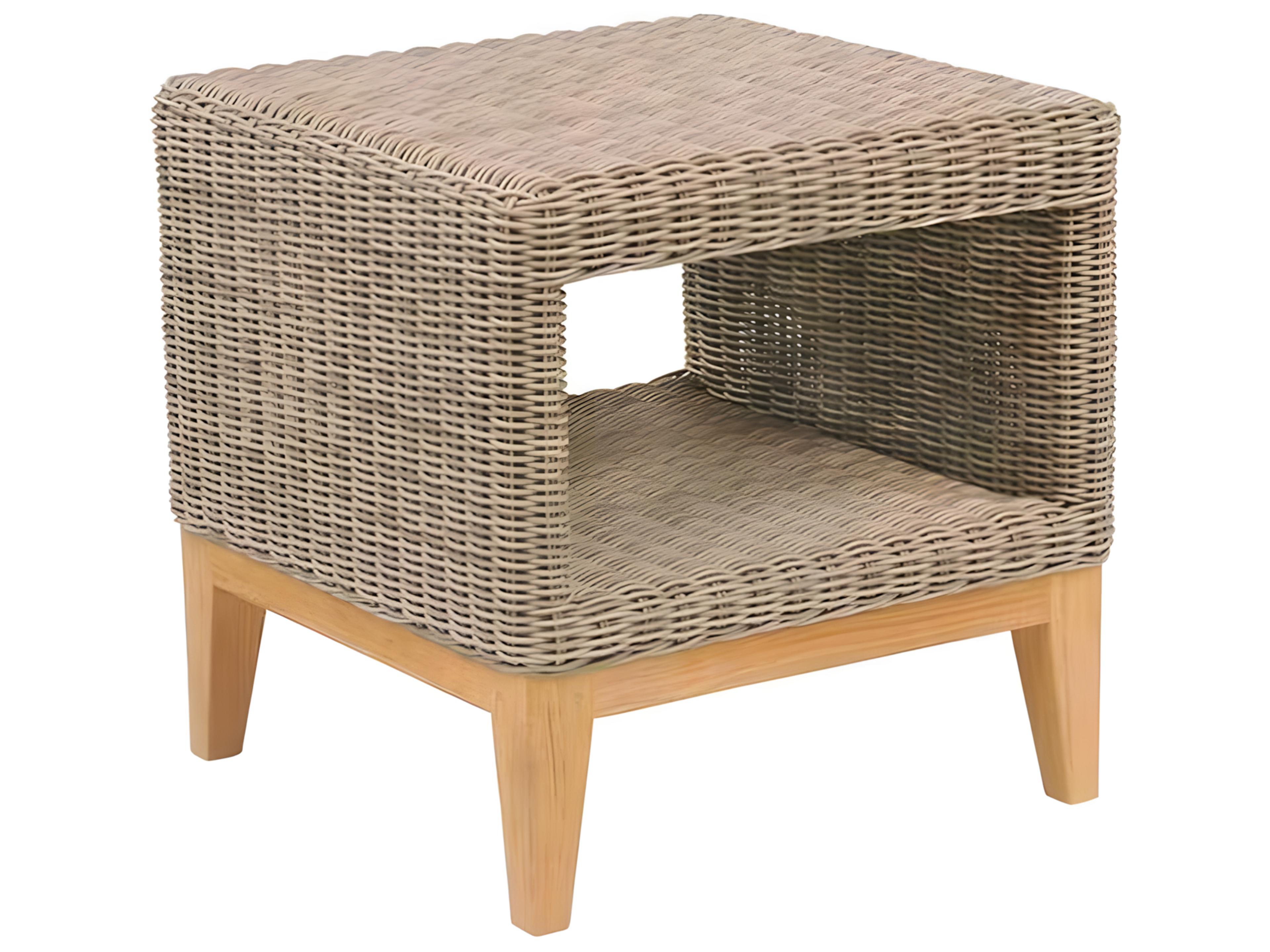 Frances Teak 20" Wide Square Glass Top End Table