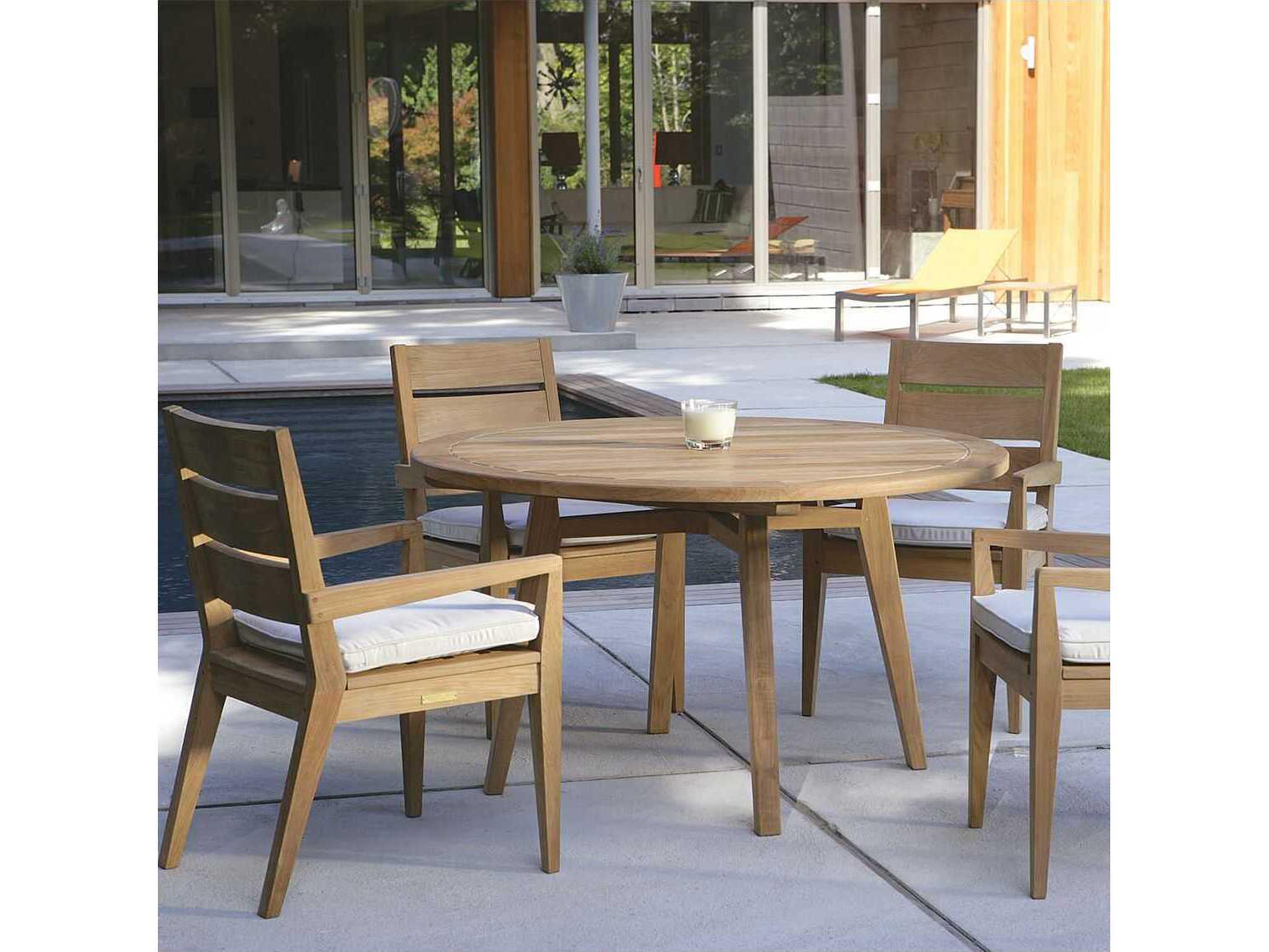 Kingsley Bate Algarve Teak 52" Wide Round Dining Table with Umbrella Hole