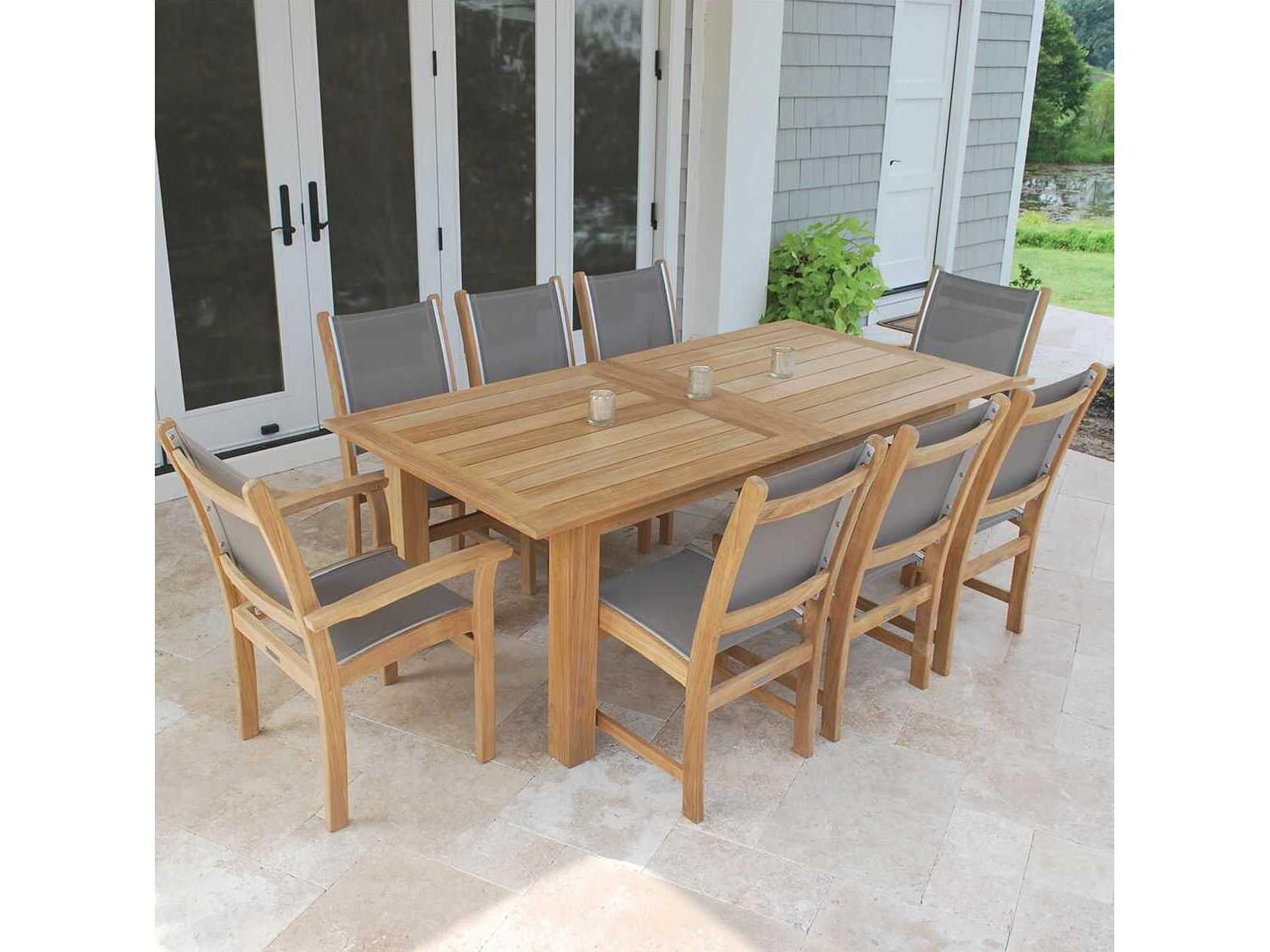 Kingsley Bate Hyannis Teak 82.5-118"W x 39.5"D Rectangular Dining Table with Umbrella Hole