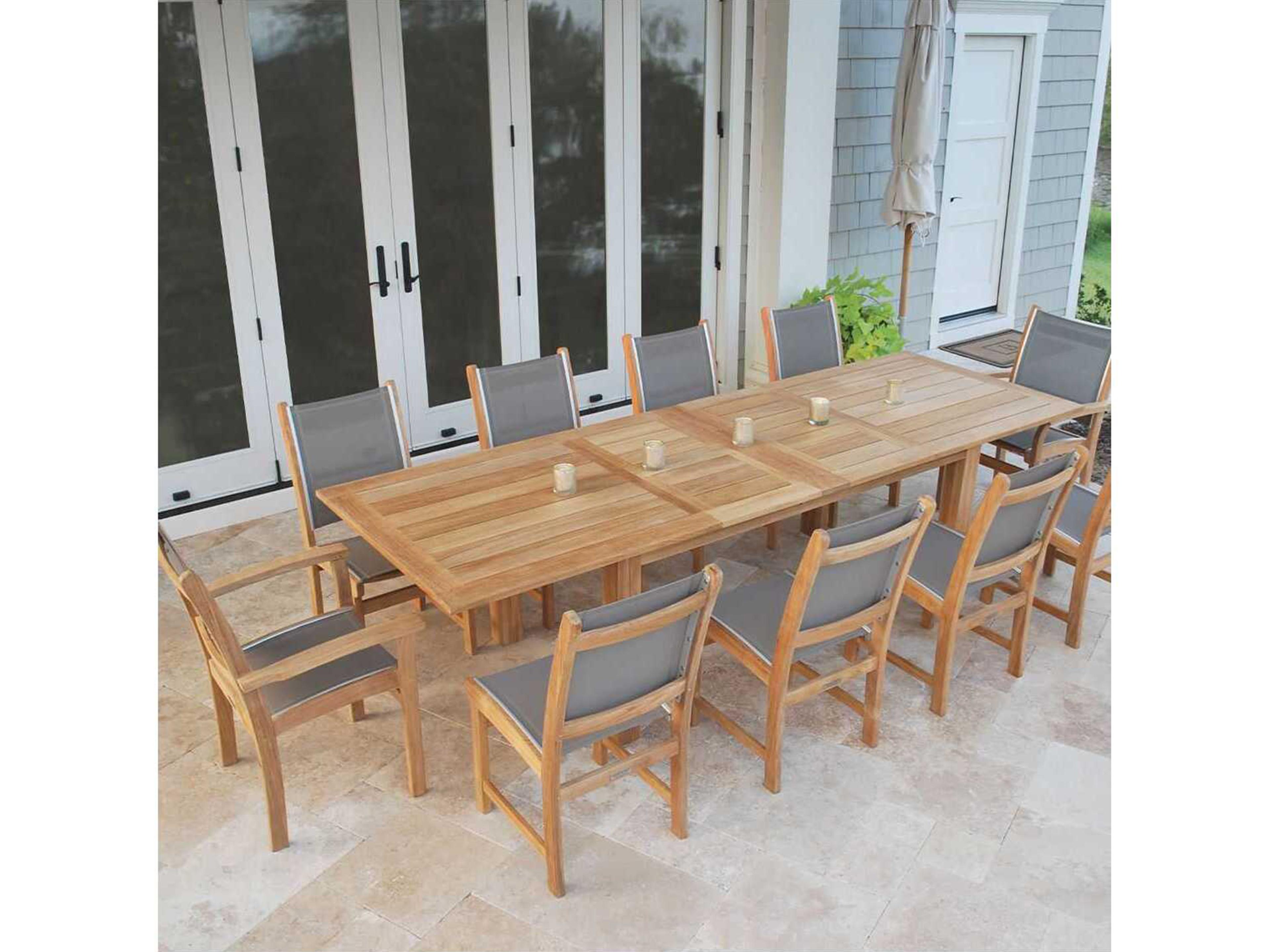 Kingsley Bate Hyannis Teak 82.5-118"W x 39.5"D Rectangular Dining Table with Umbrella Hole