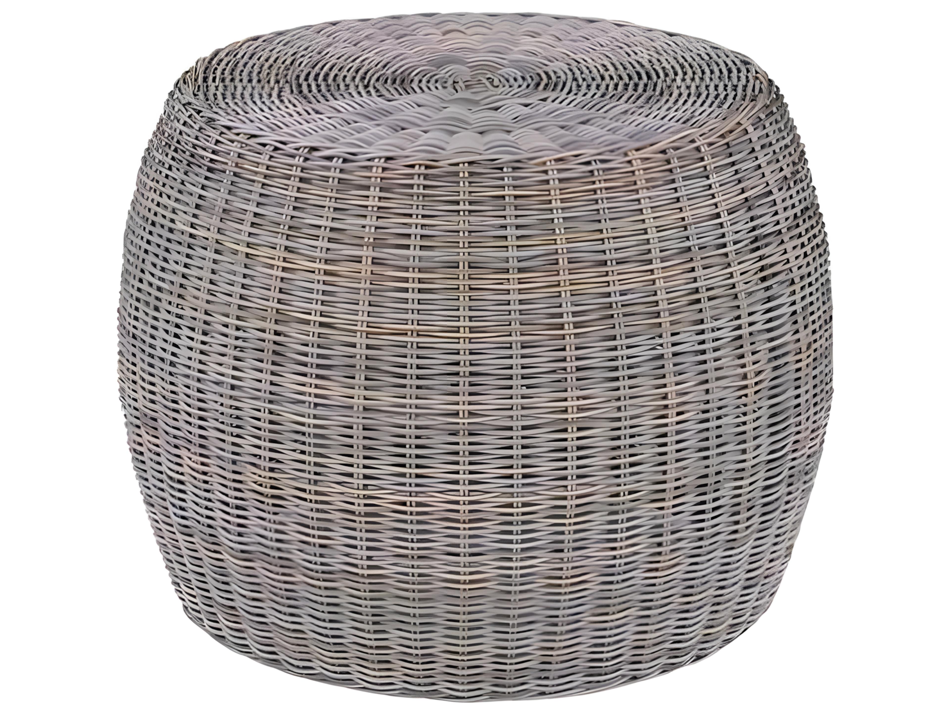 Ojai Wicker 24.5" Wide Round Glass Top End Table