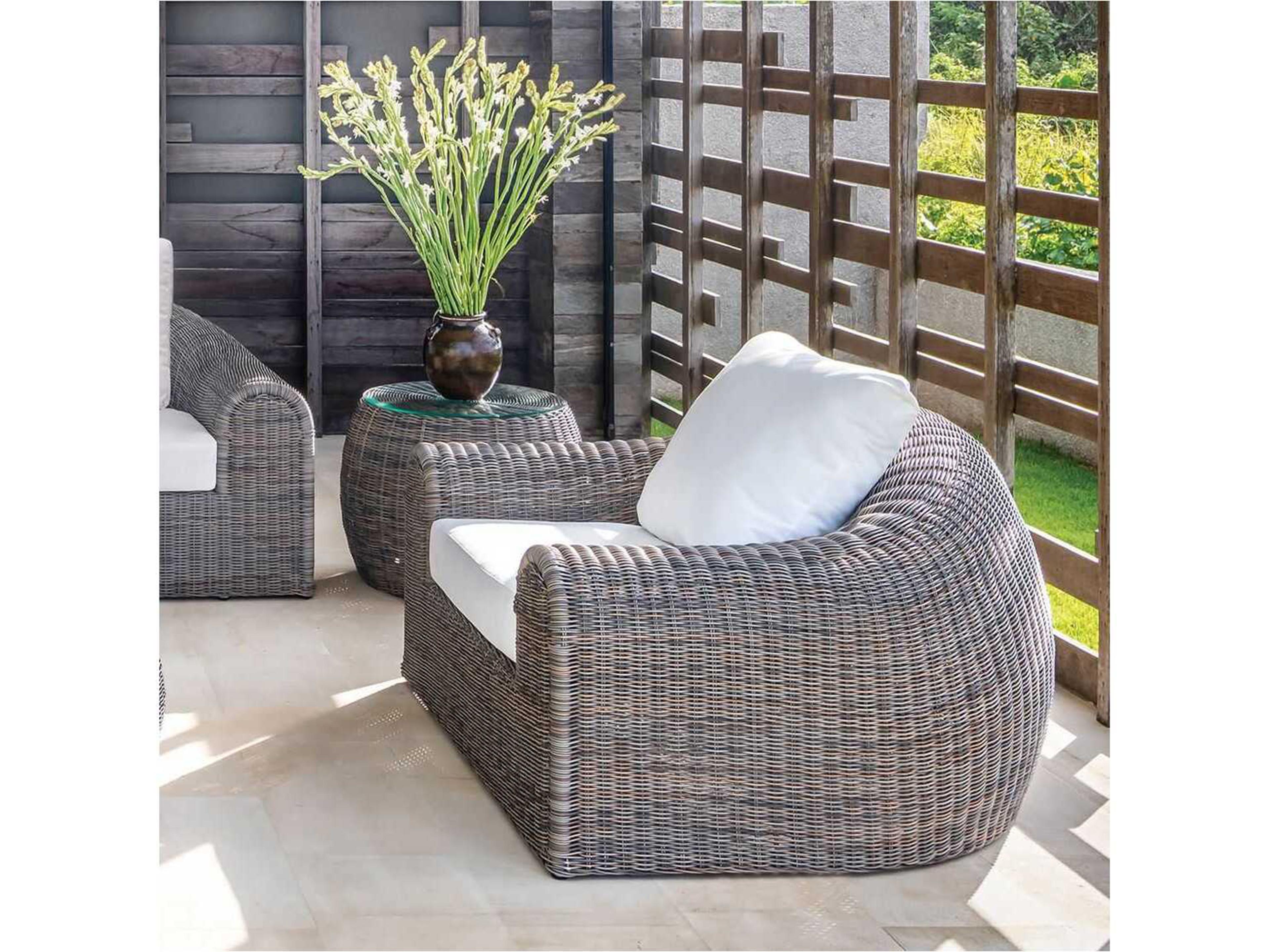 Kingsley Bate Ojai Wicker 24.5" Wide Round Glass Top End Table