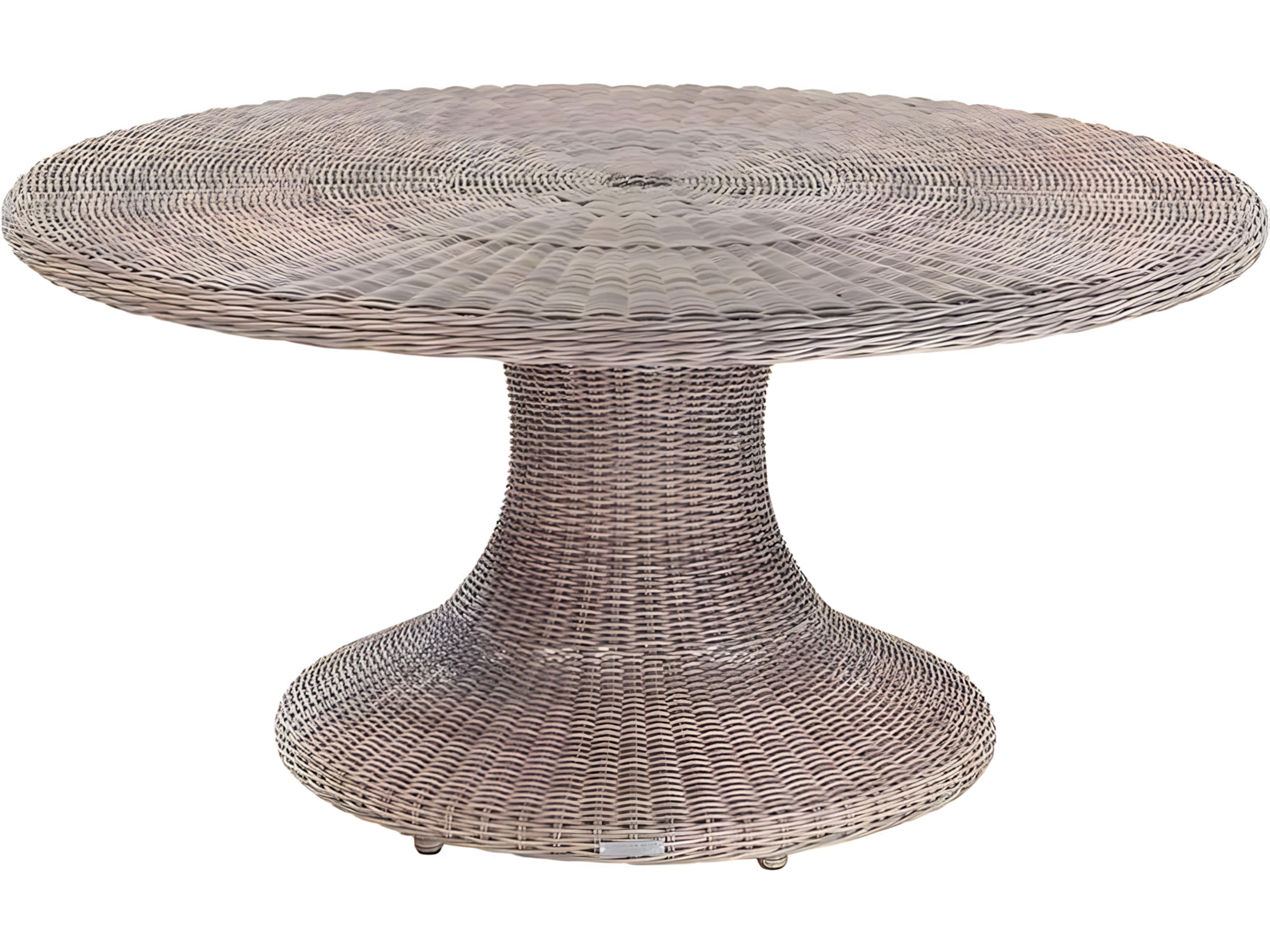 Sag Harbor Wicker 60" Wide Round Glass Top Dining Table with Umbrella Hole