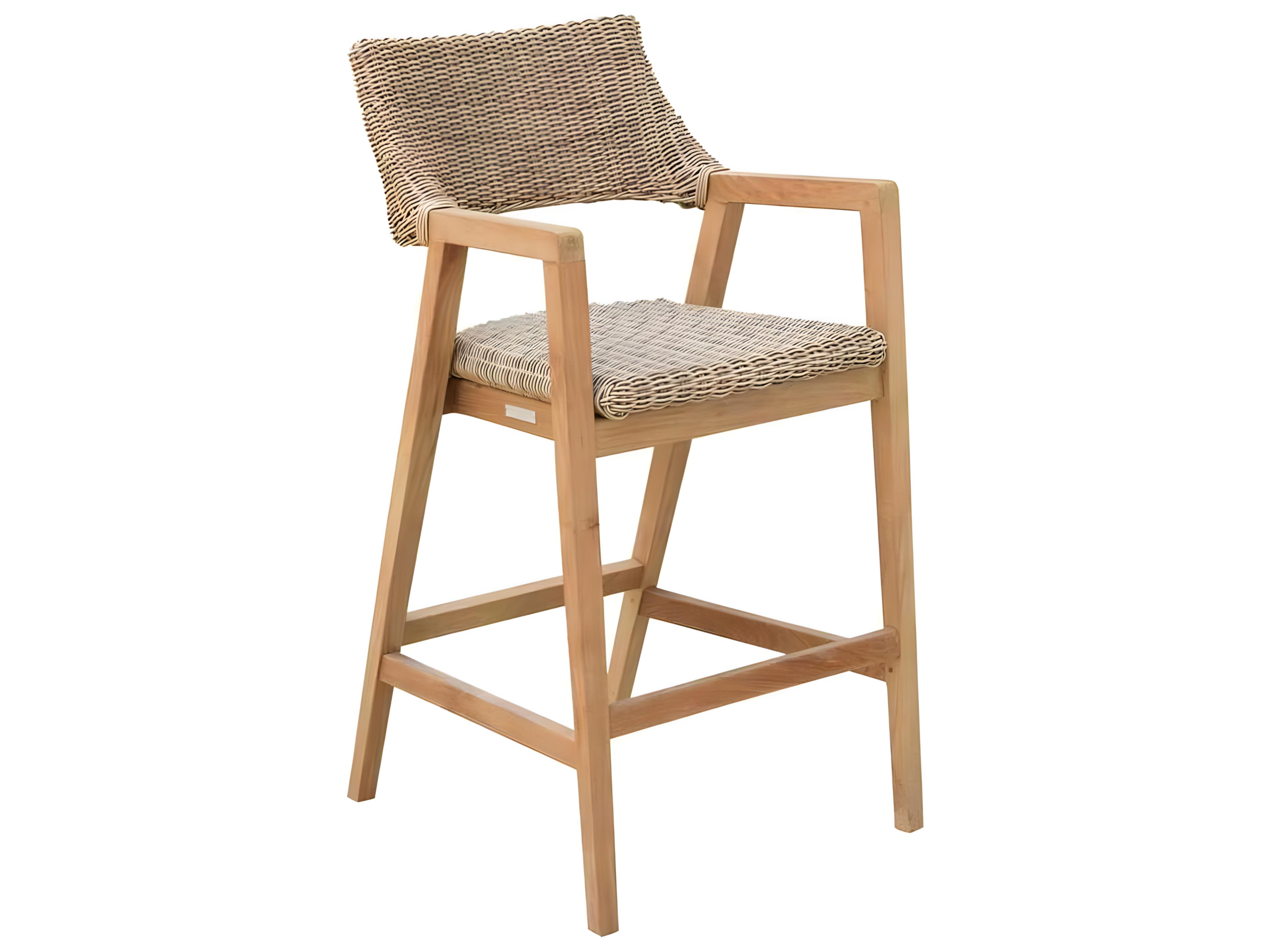 Spencer Teak Wicker Bar Stool