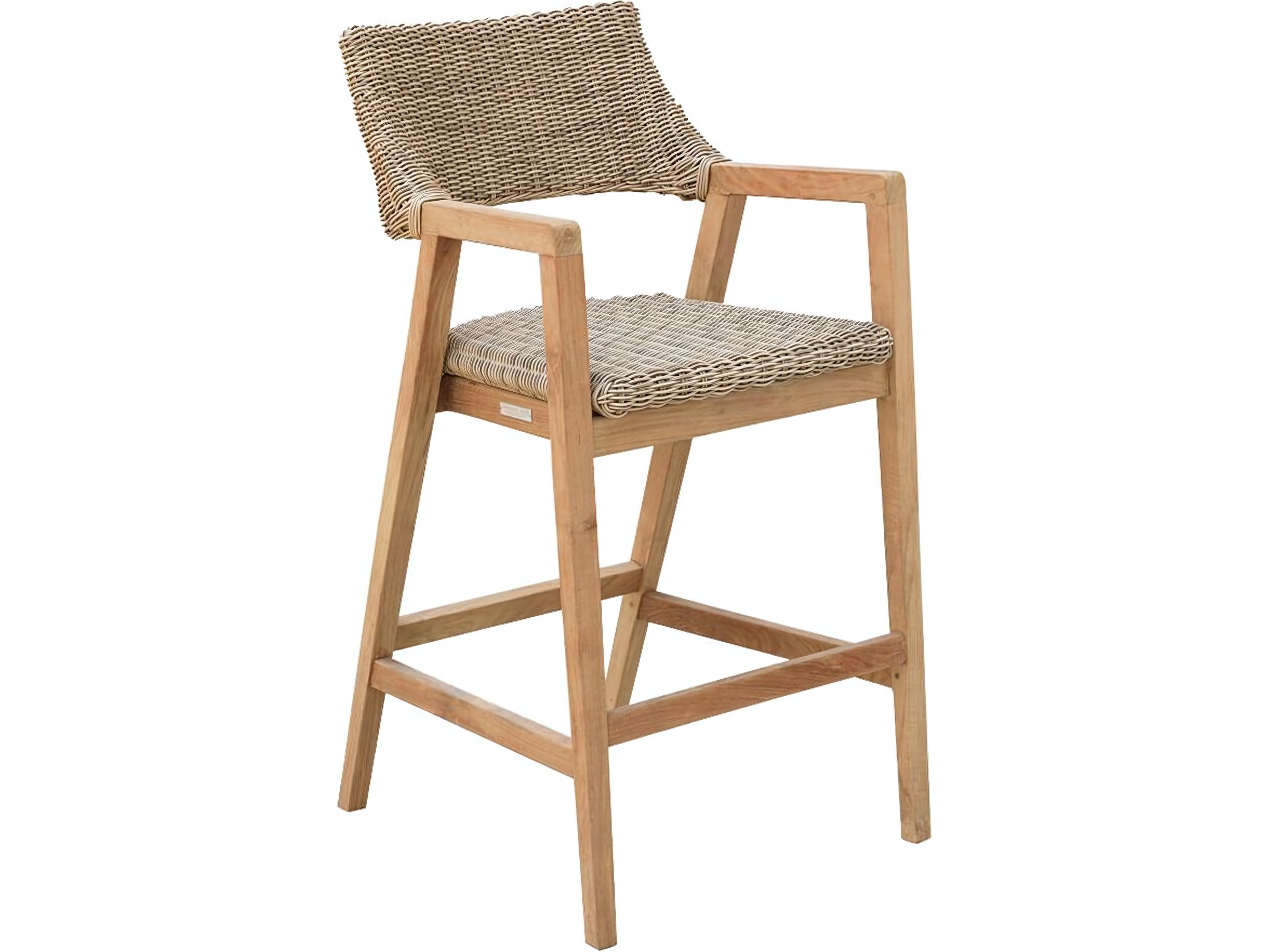 Spencer Teak Wicker Bar Chair with Arms