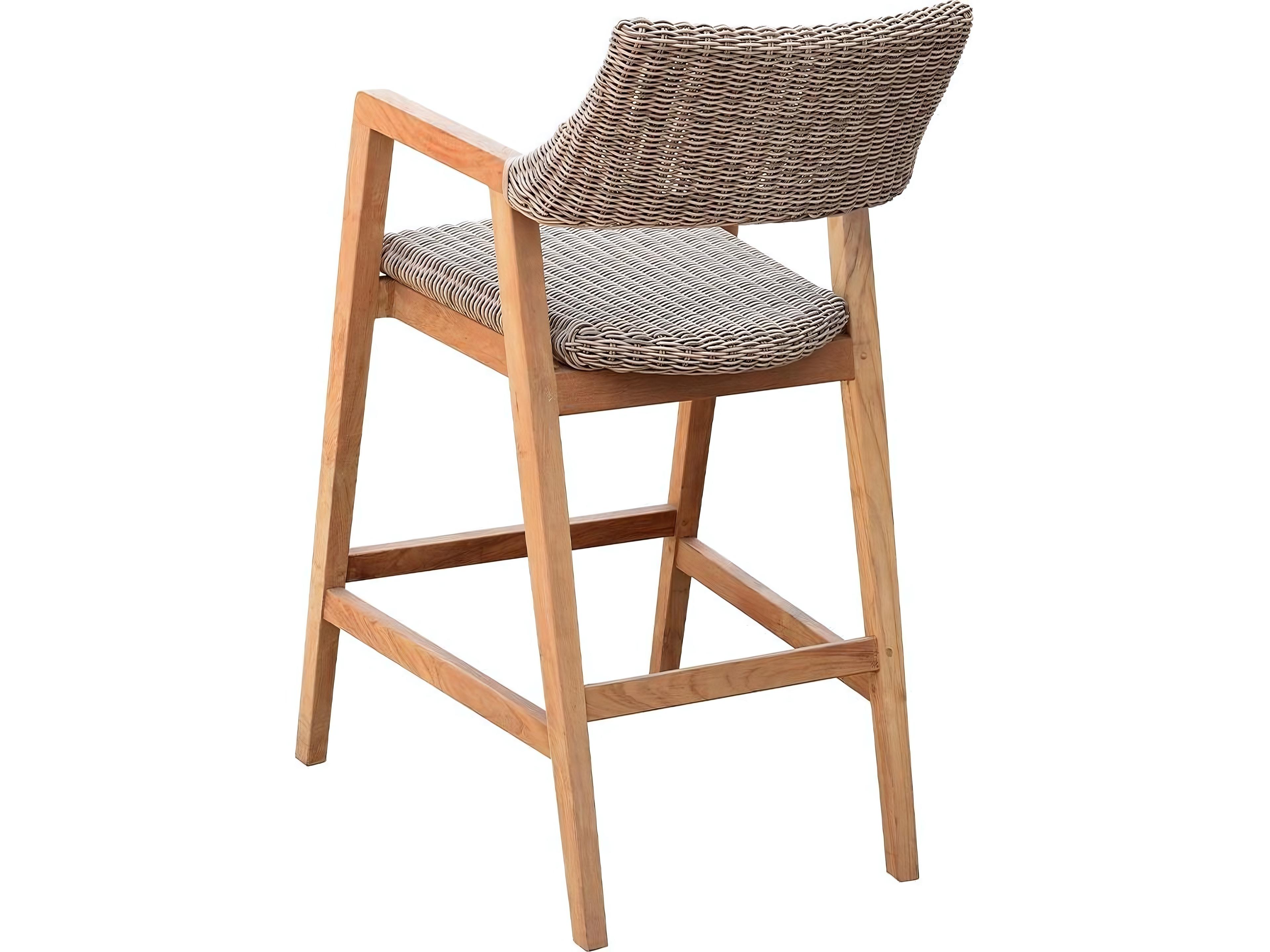 Kingsley Bate Special Order Spencer Teak Wicker Bar Chair with Arms