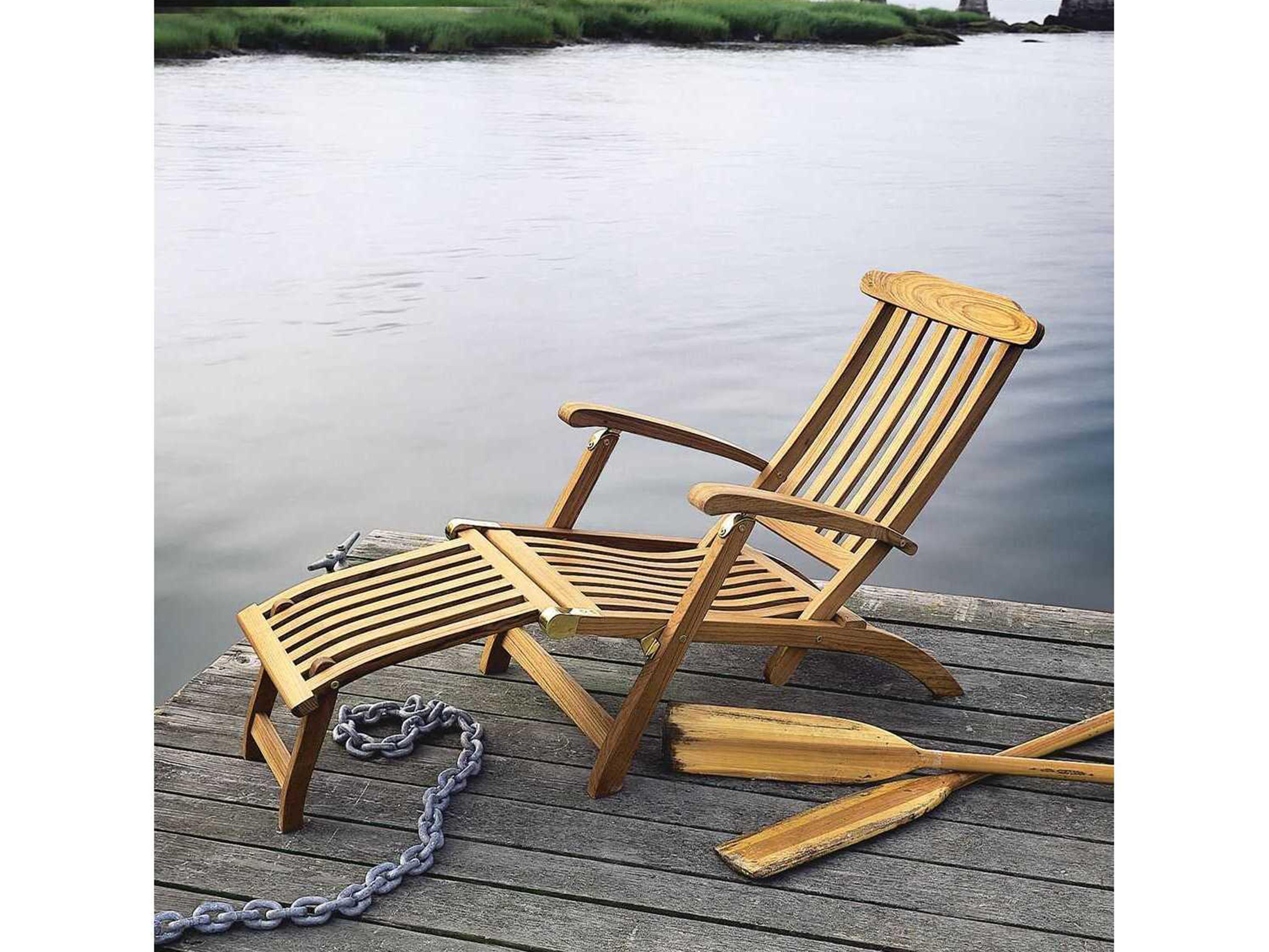 Kingsley Bate Steamer Teak Folding Chaise Lounge with Ottoman