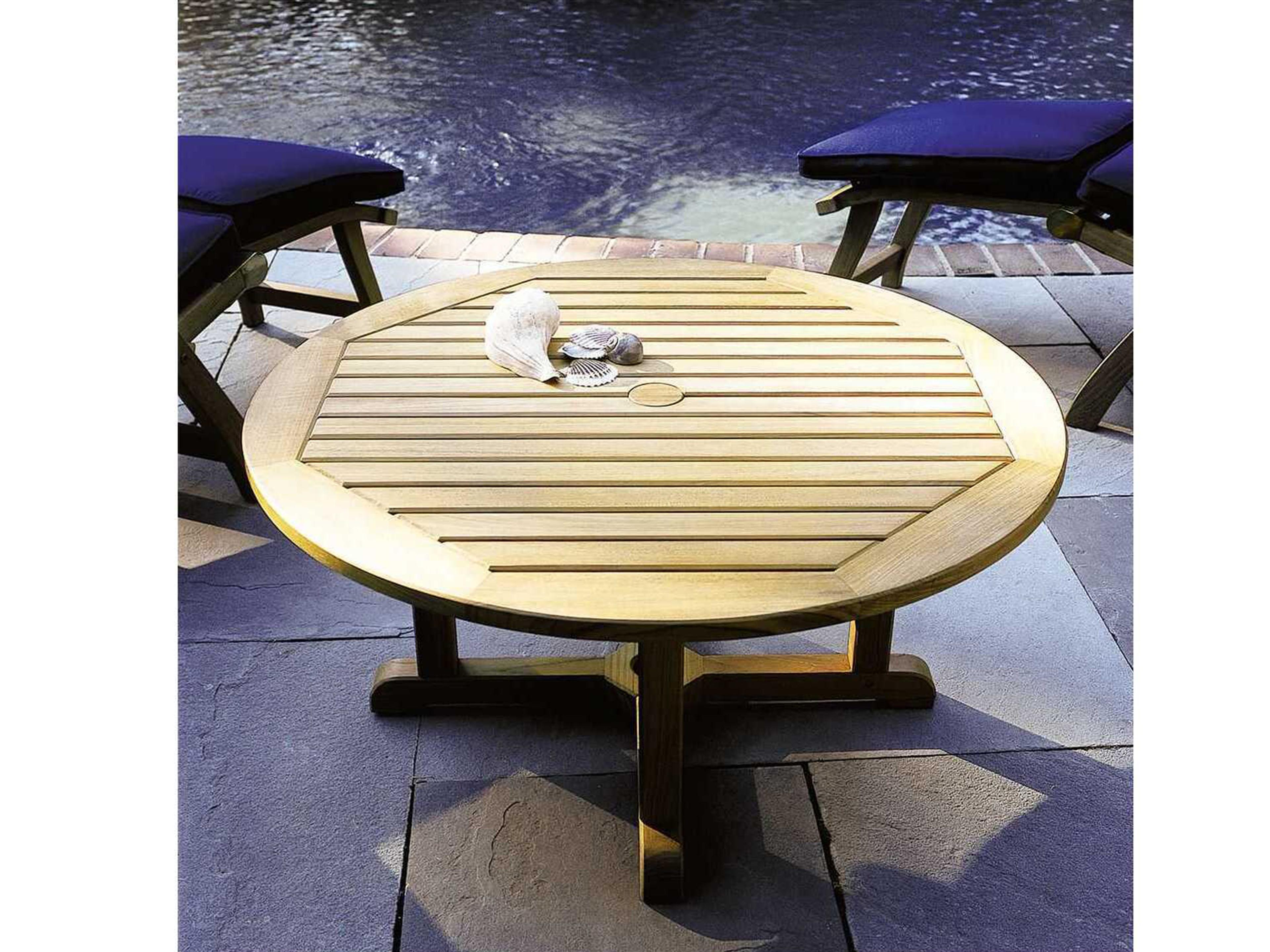 Kingsley Bate Essex Teak 35" Wide Round Coffee Table with Umbrella Hole