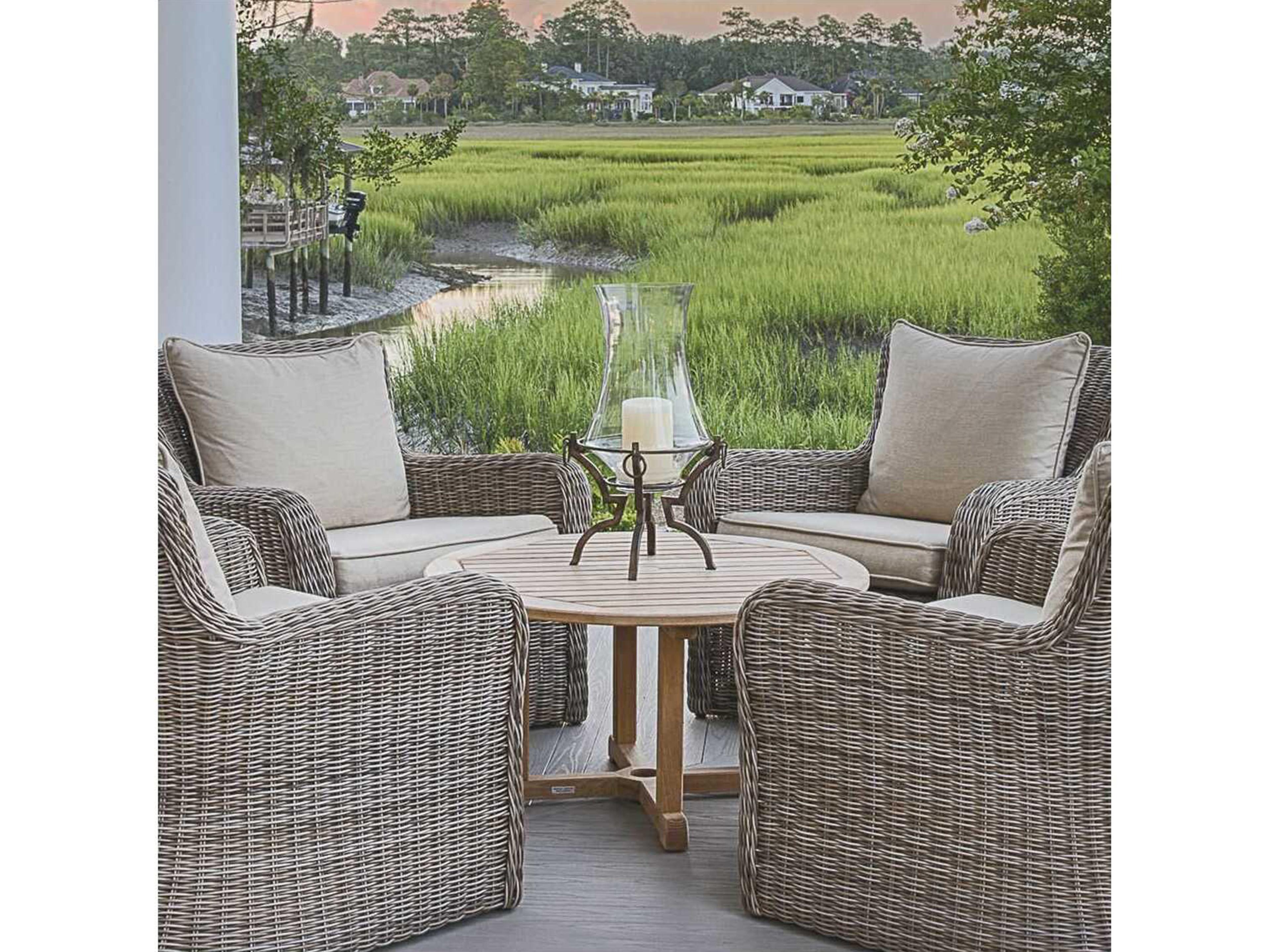 Kingsley Bate Essex Teak 42" Wide Round Coffee Table with Umbrella Hole