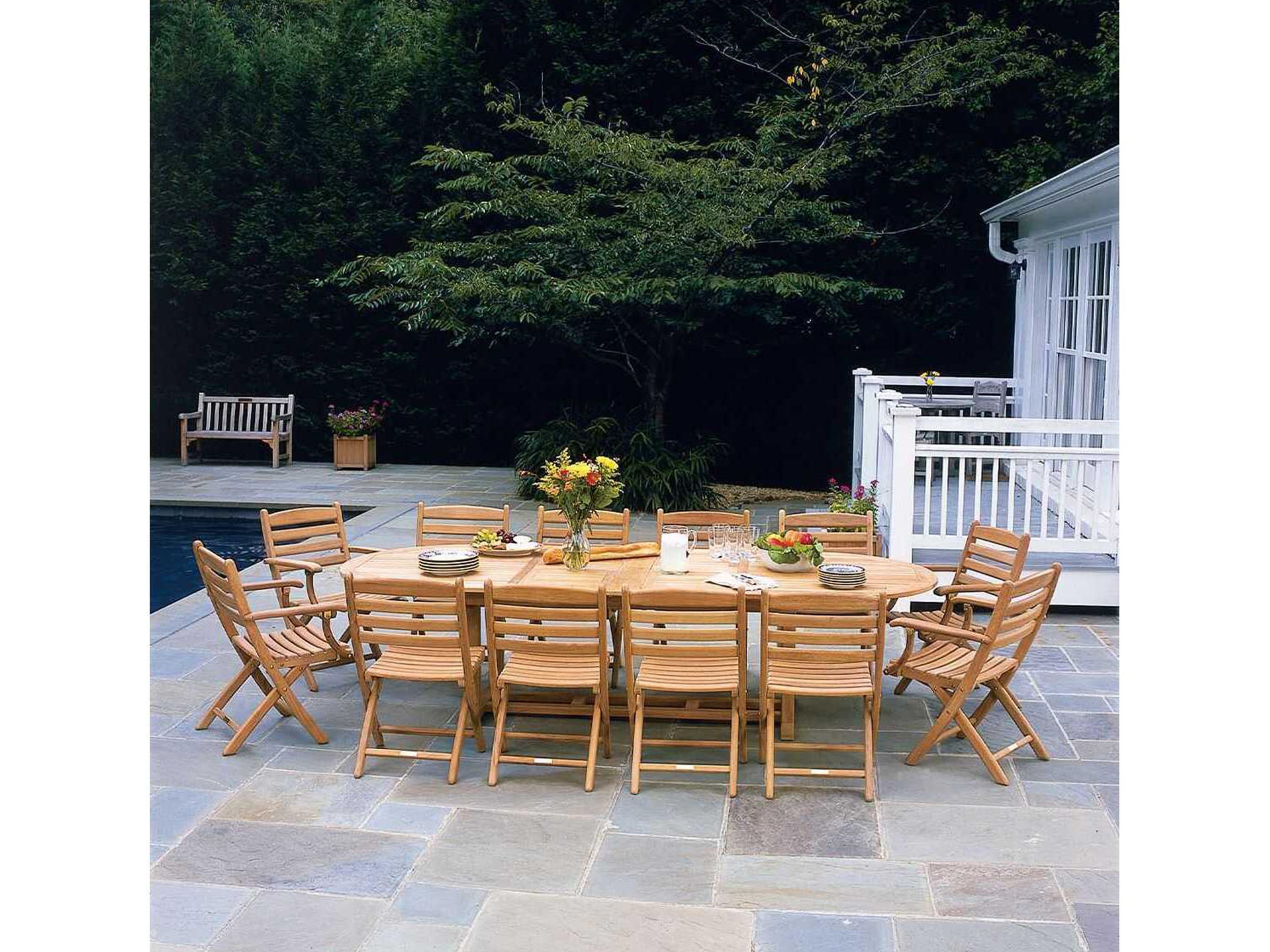 Kingsley Bate Essex Teak 80-114"W x 45"D Oval Dining Table with Umbrella Hole