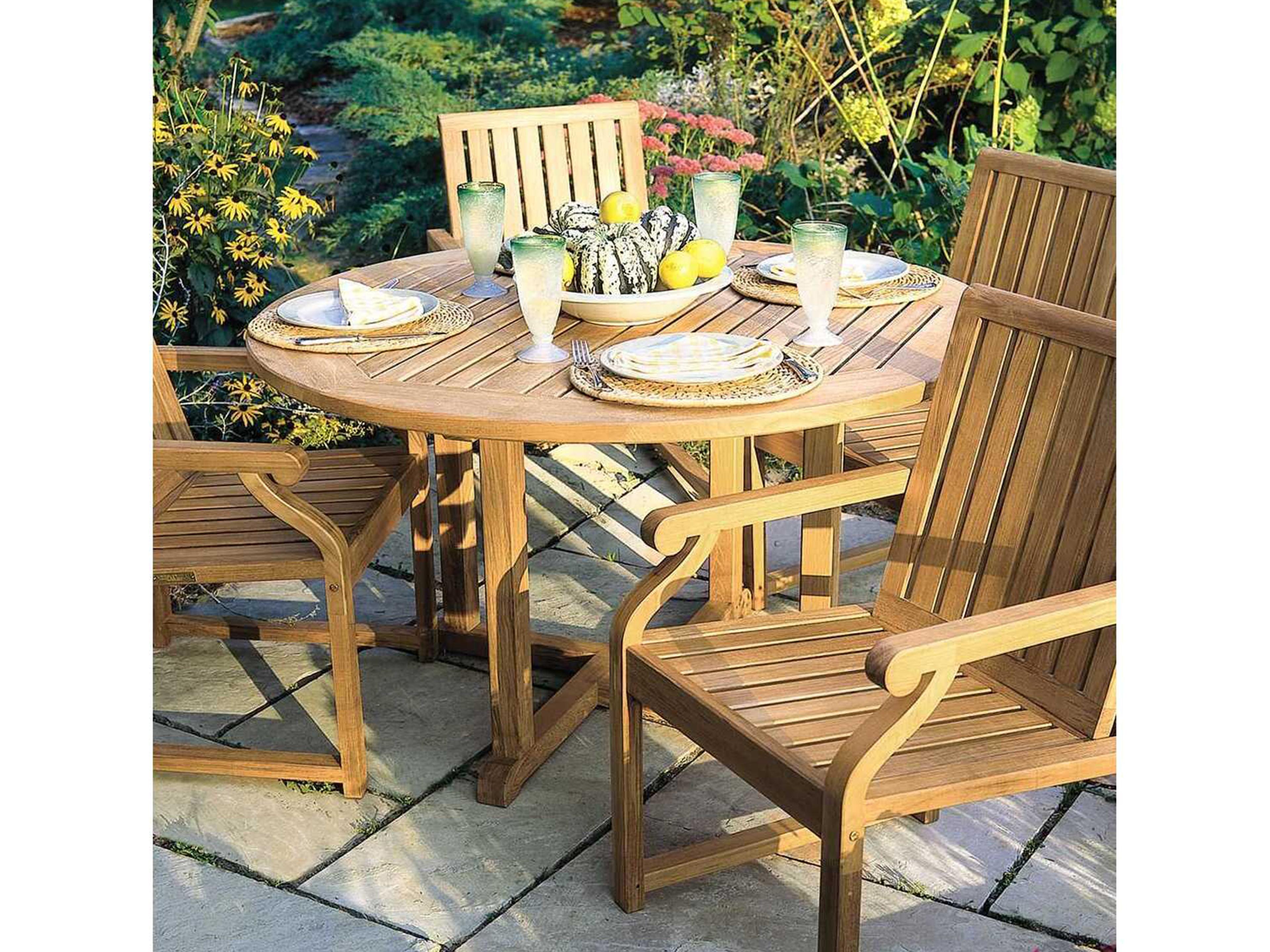 Kingsley Bate Essex Teak 50" Wide Round Dining Table with Umbrella Hole