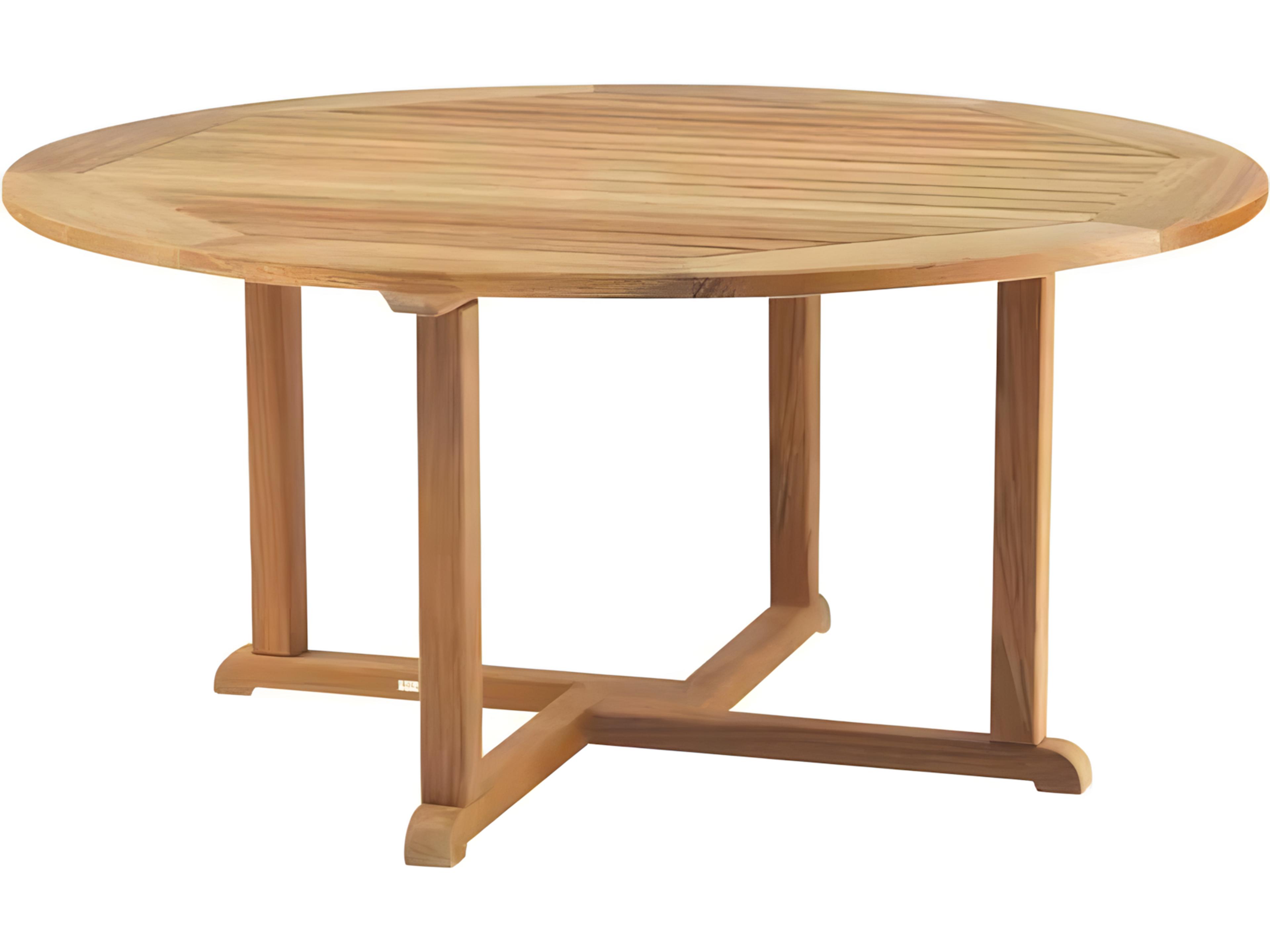 Essex Teak 60" Wide Round Dining Table with Umbrella Hole