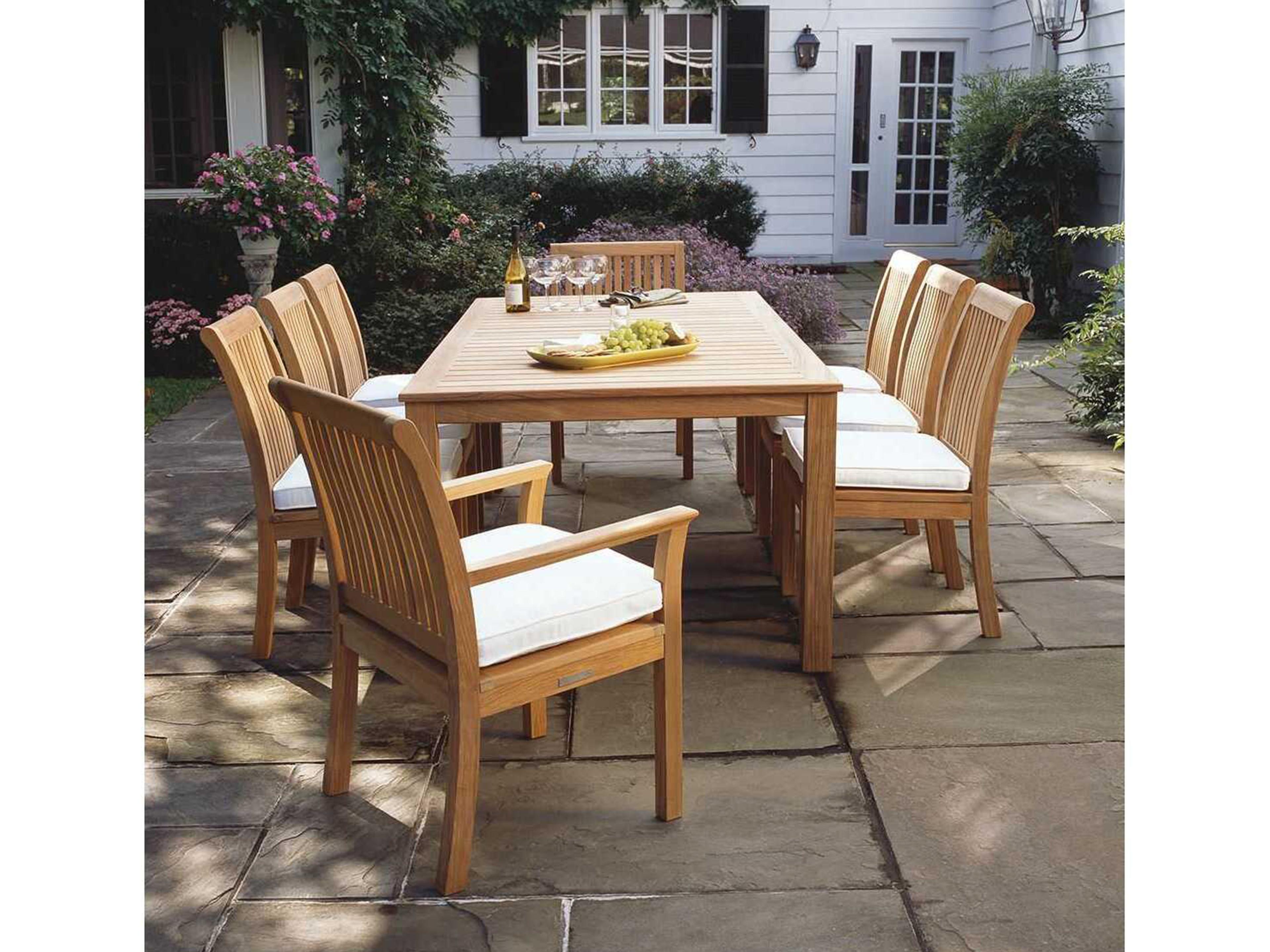 Kingsley Bate Wainscott Teak Rectangular Umbrella Hole Dining Table