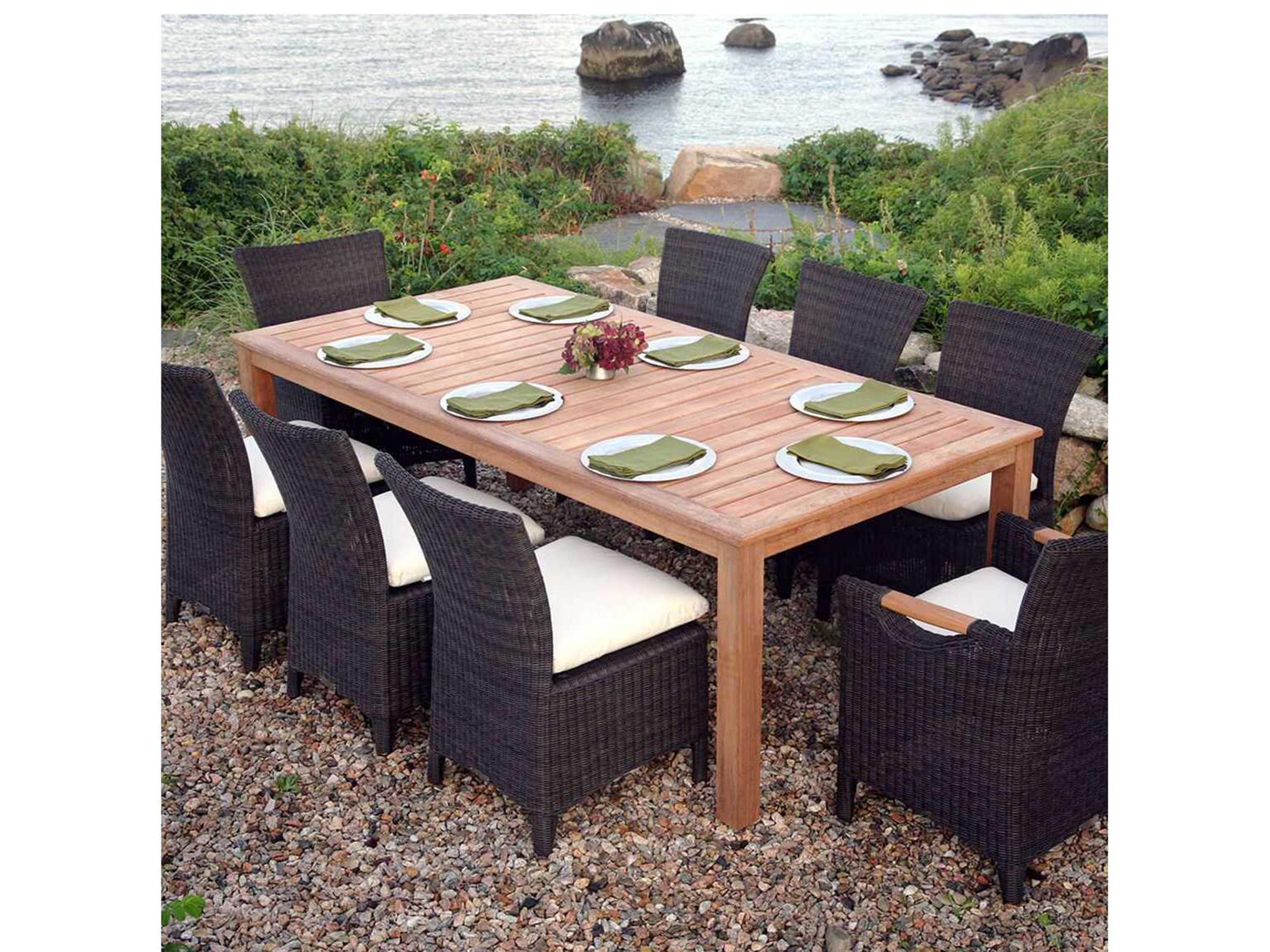 Kingsley Bate Wainscott Teak Rectangular Umbrella Hole Dining Table