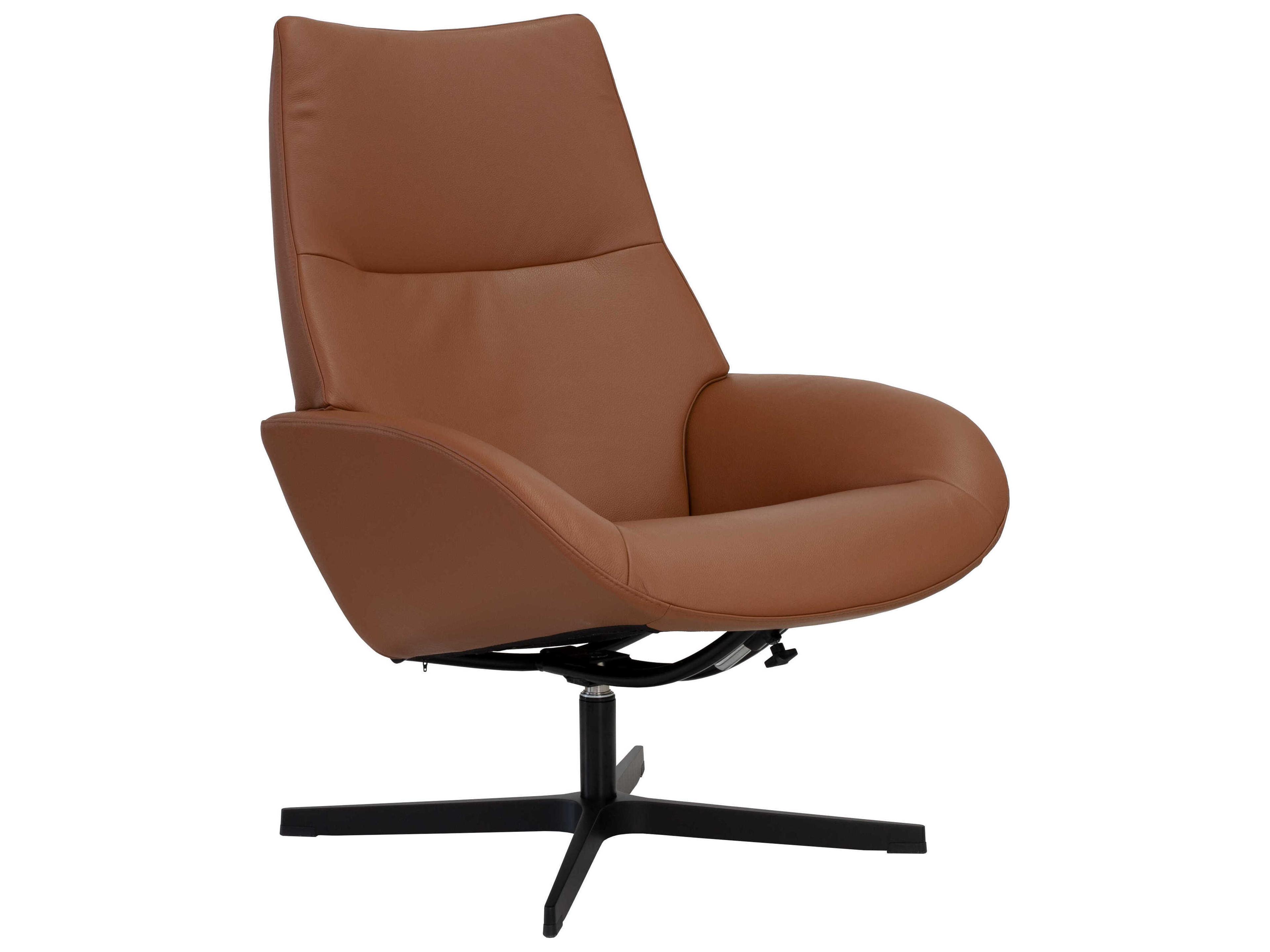 Kebe Lotus Balder Cognac Leather Swivel Accent Chair with Footrest