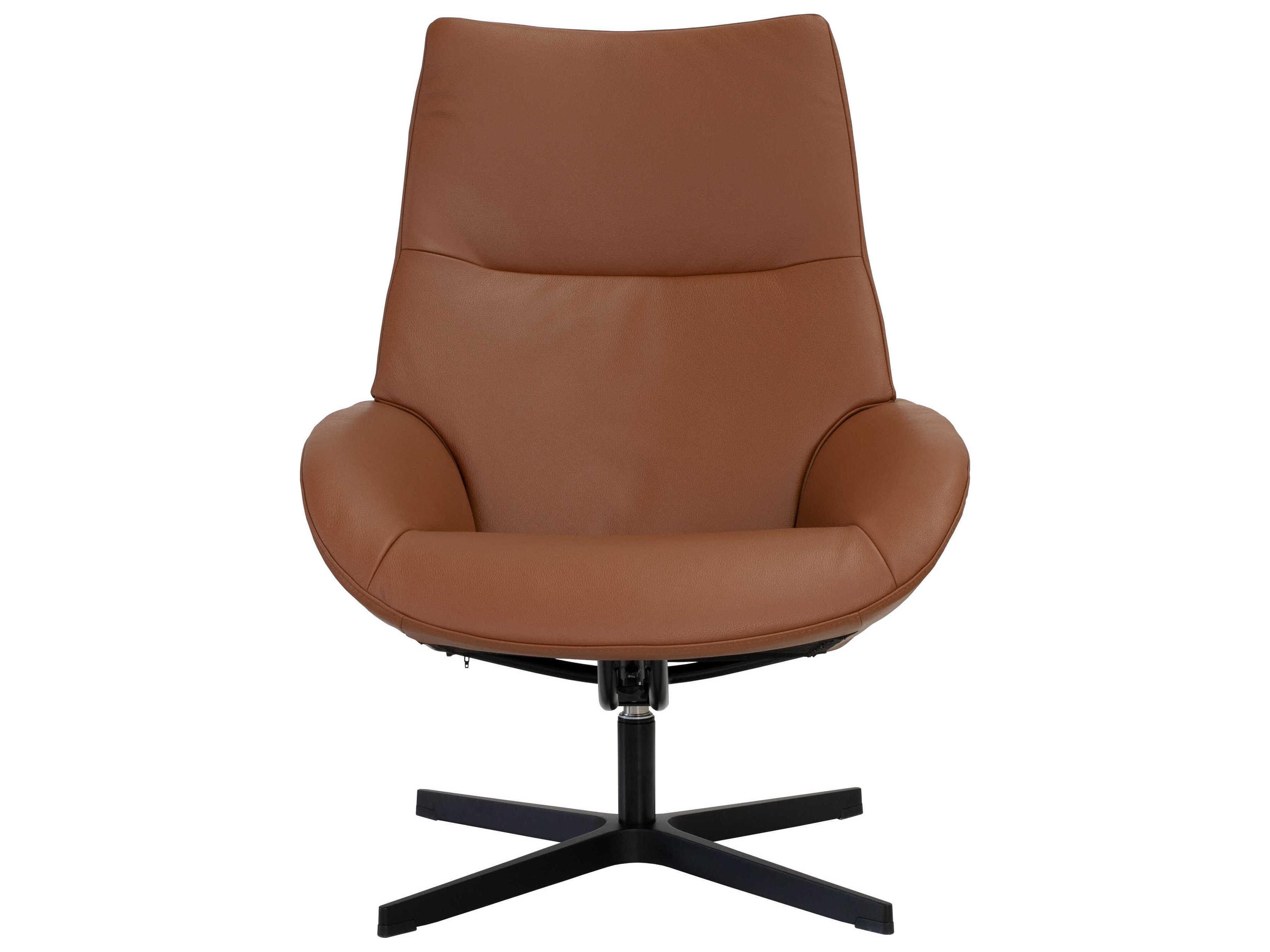 Kebe Lotus Balder Cognac Leather Swivel Accent Chair with Footrest