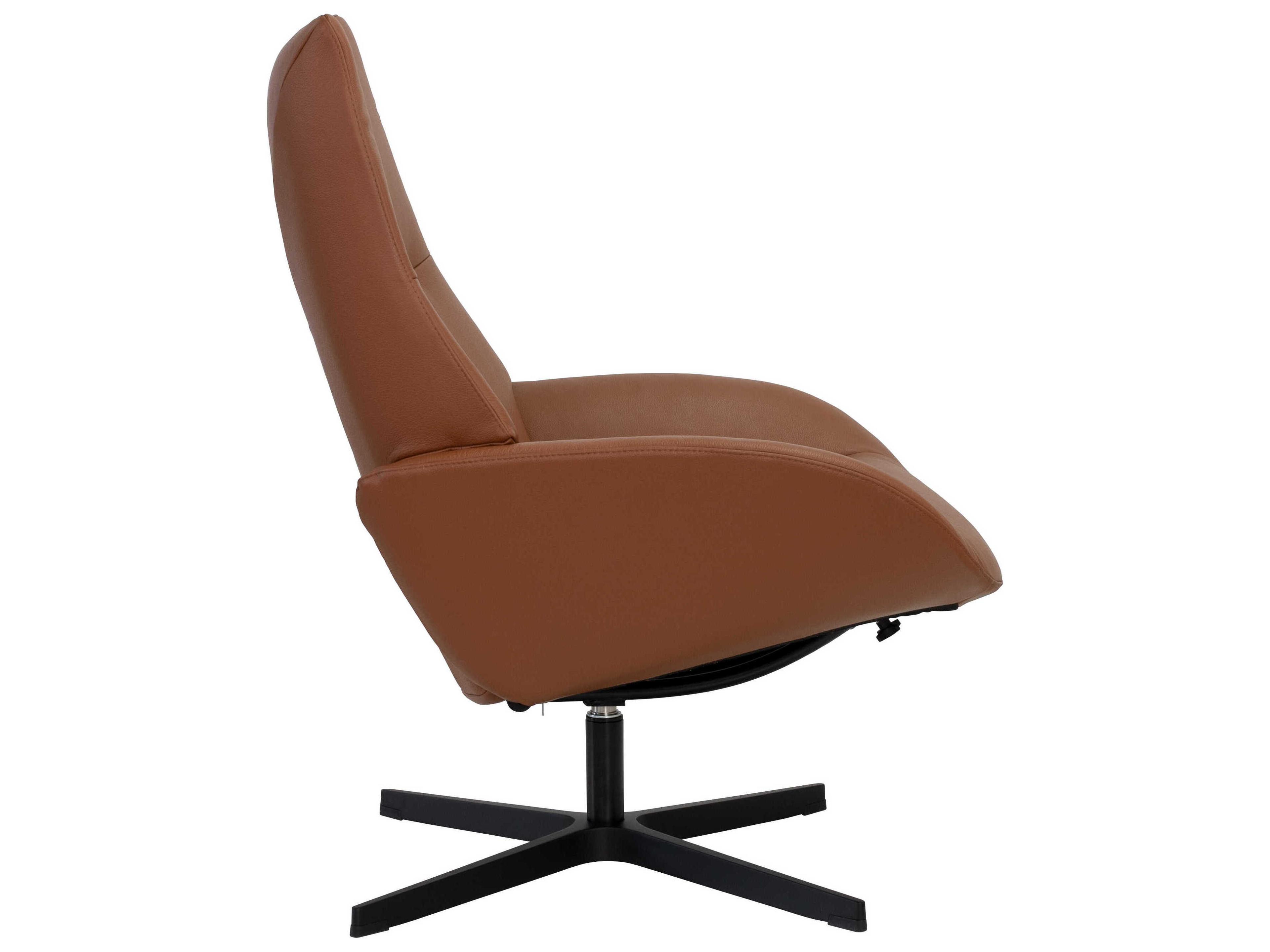 Kebe Lotus Balder Cognac Leather Swivel Accent Chair with Footrest