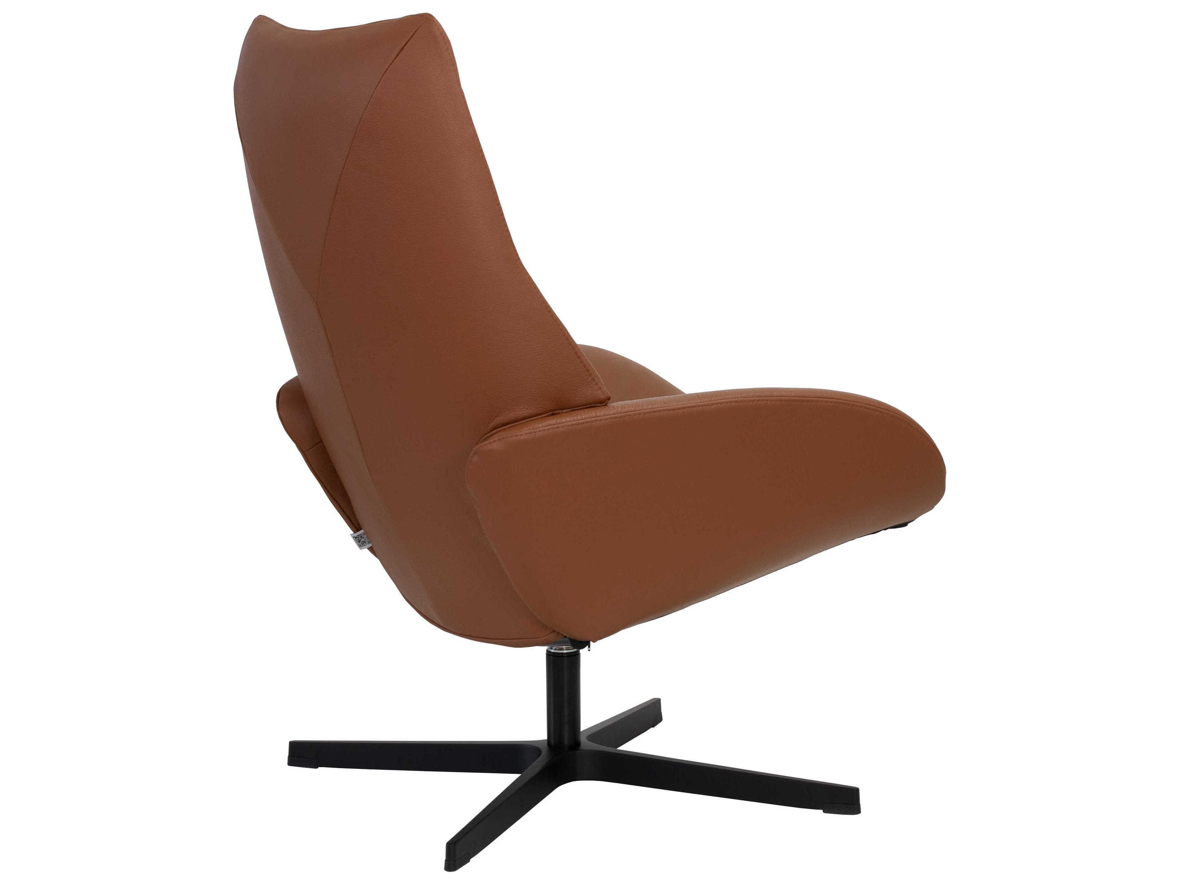 Kebe Lotus Balder Cognac Leather Swivel Accent Chair with Footrest