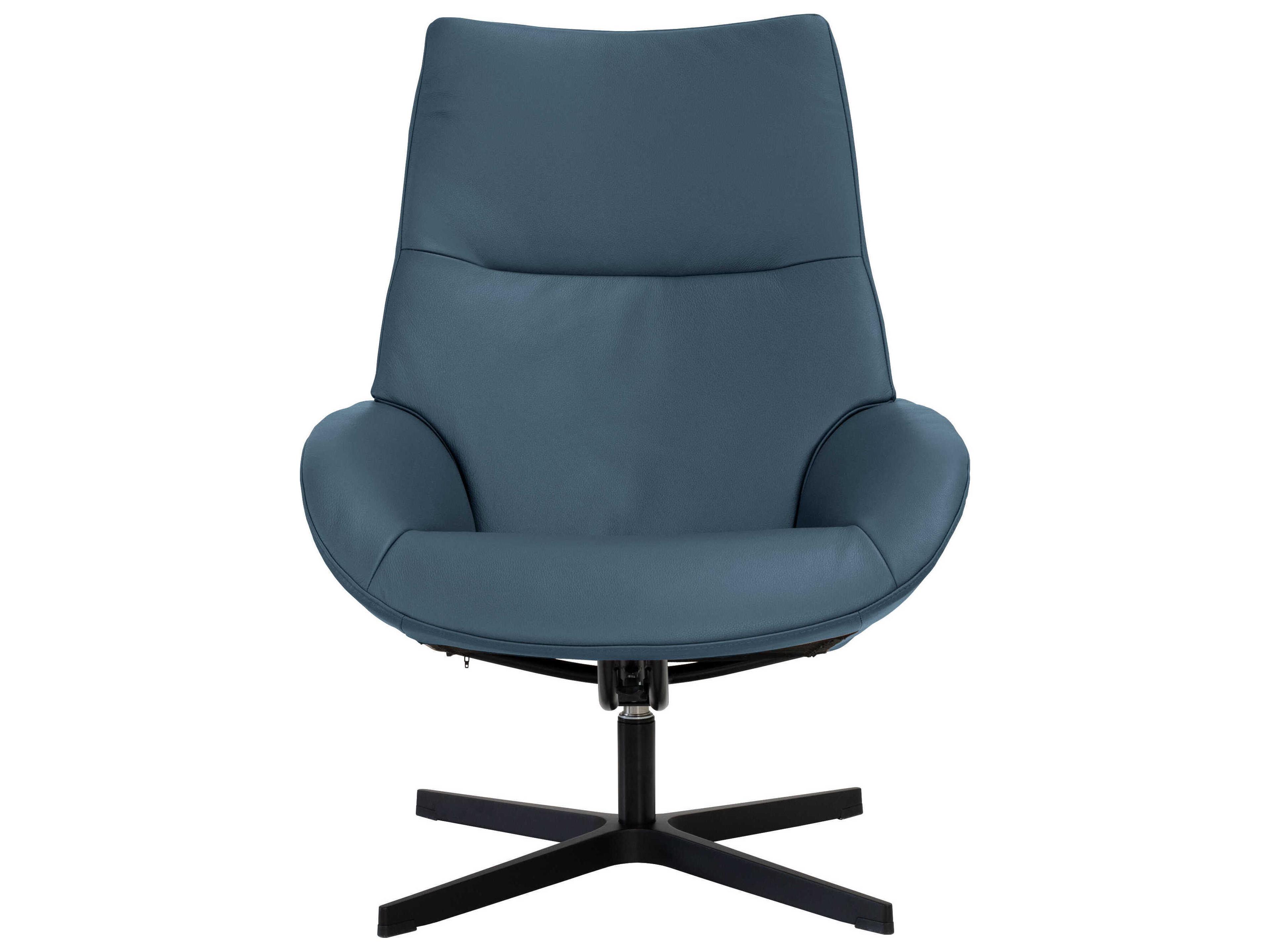 Kebe Lotus Balder Blue Leather Swivel Accent Chair with Footrest