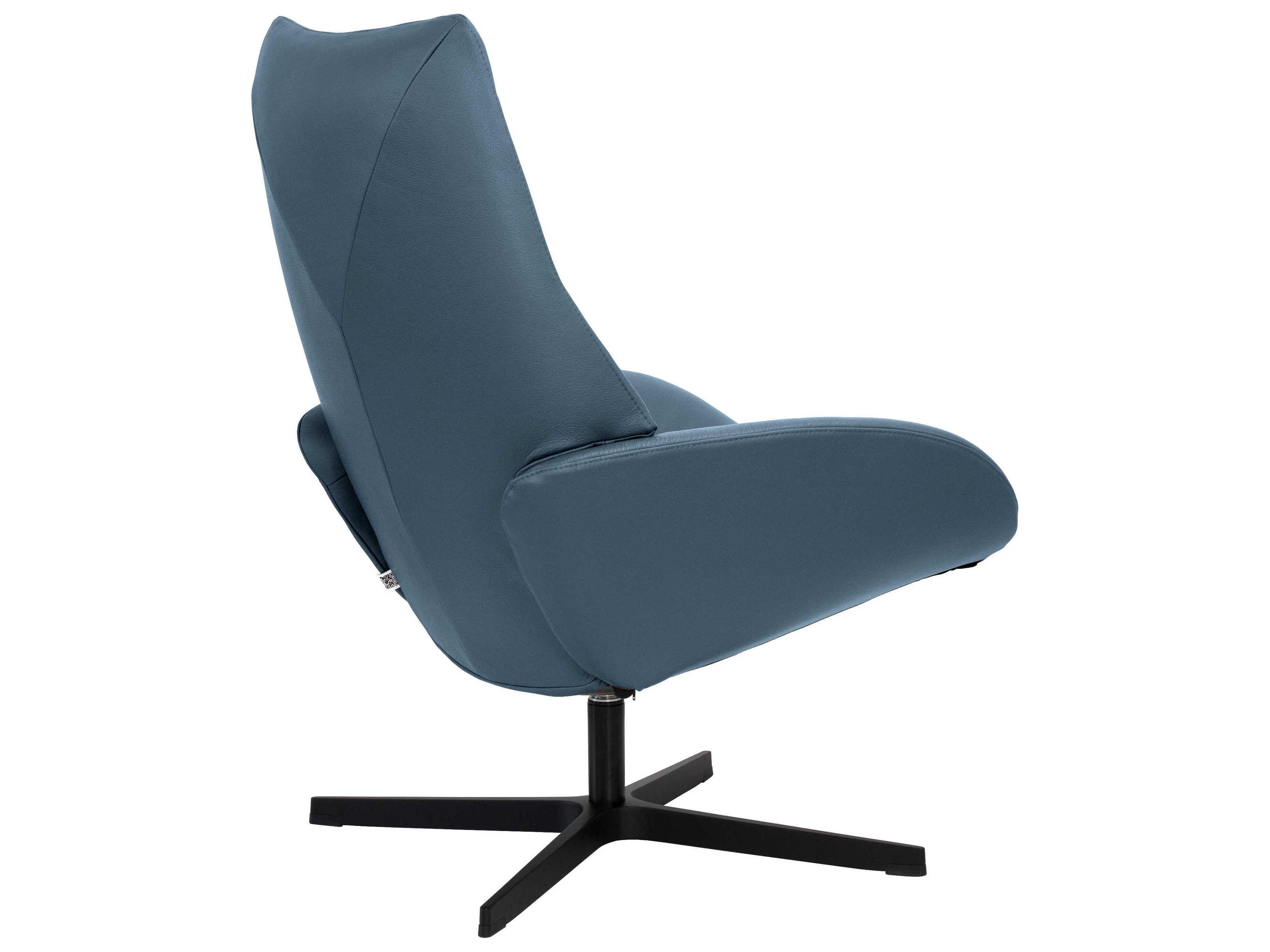 Kebe Lotus Balder Blue Leather Swivel Accent Chair with Footrest