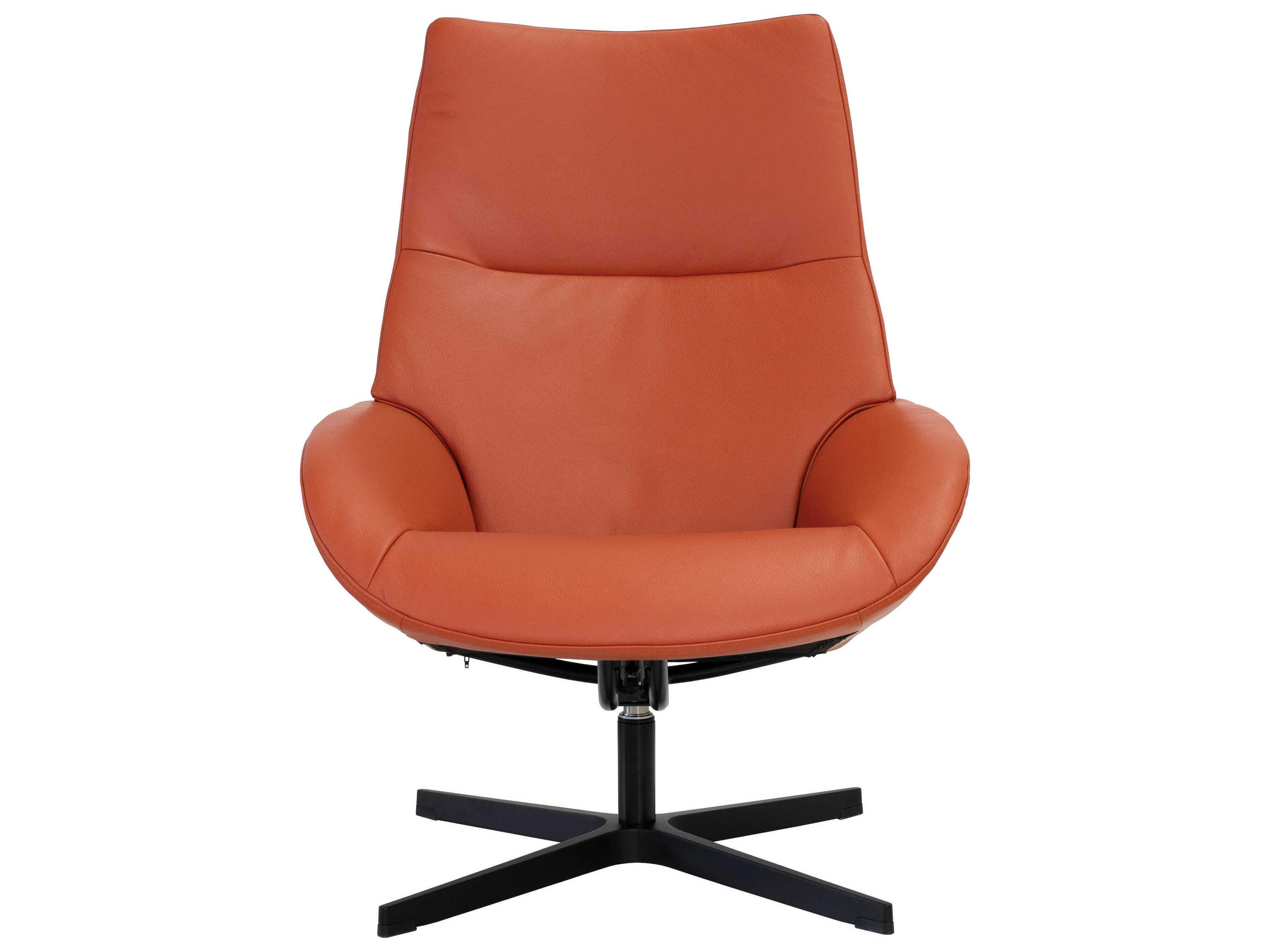 Kebe Lotus Balder Orange Leather Swivel Accent Chair with Footrest