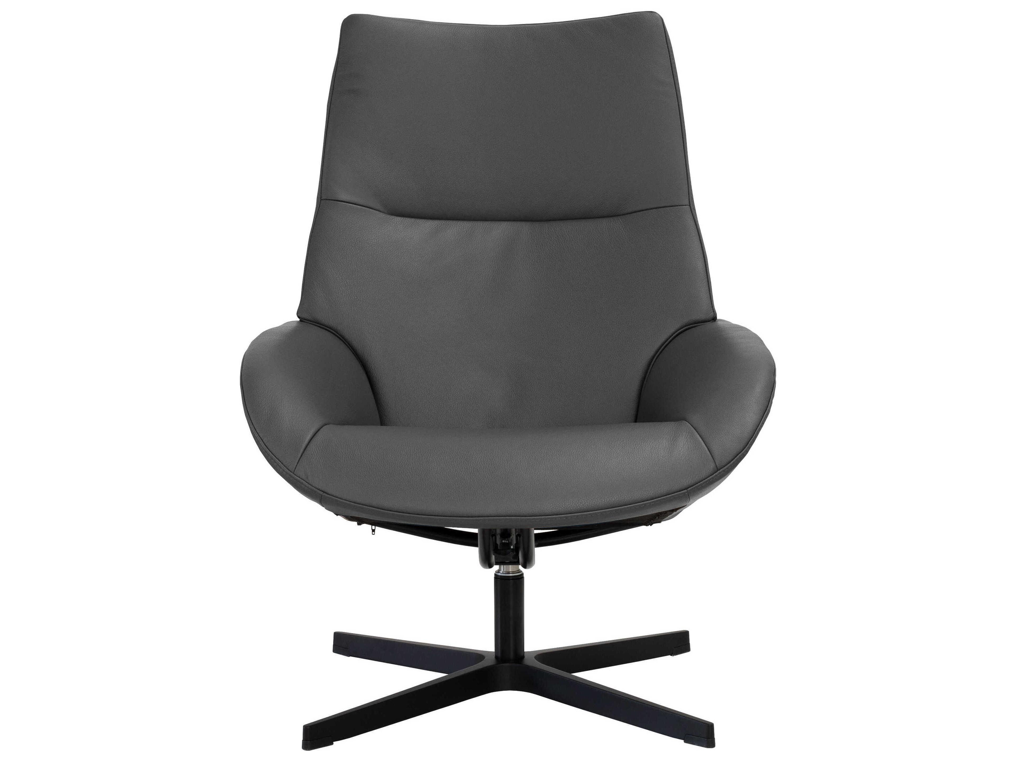 Kebe Lotus Balder Grey Leather Swivel Accent Chair with Footrest