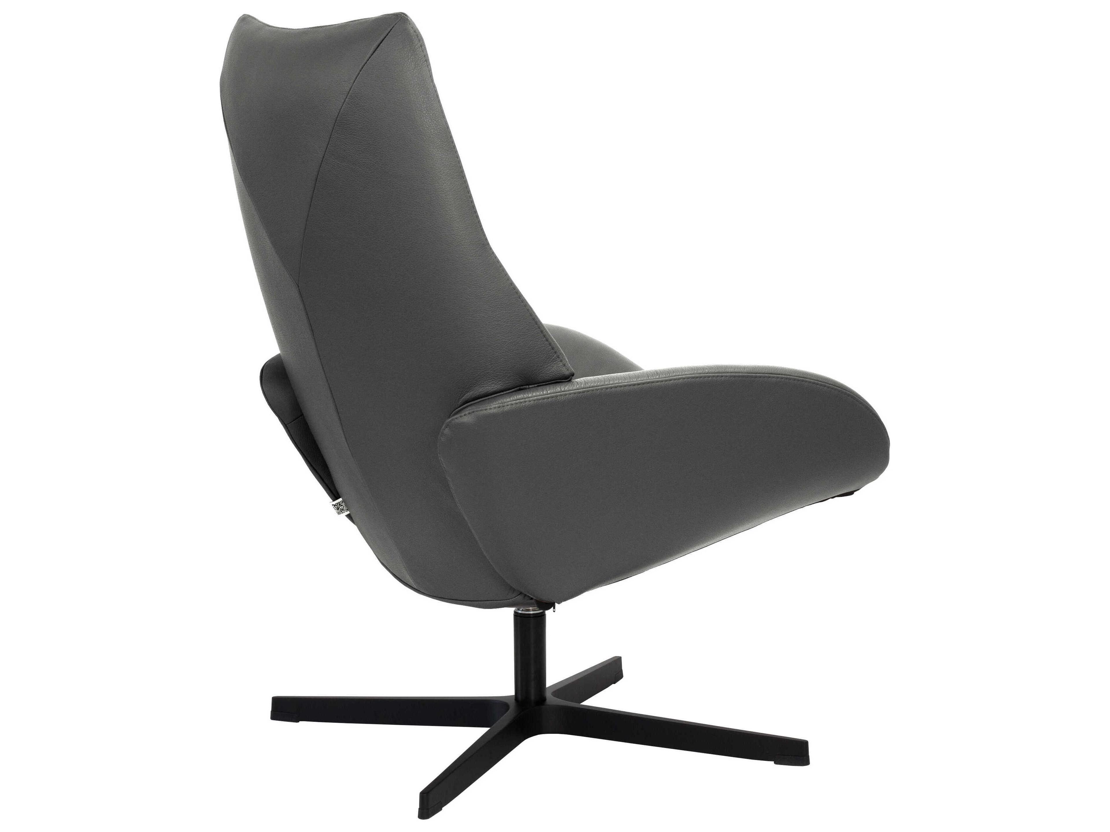 Kebe Lotus Balder Grey Leather Swivel Accent Chair with Footrest