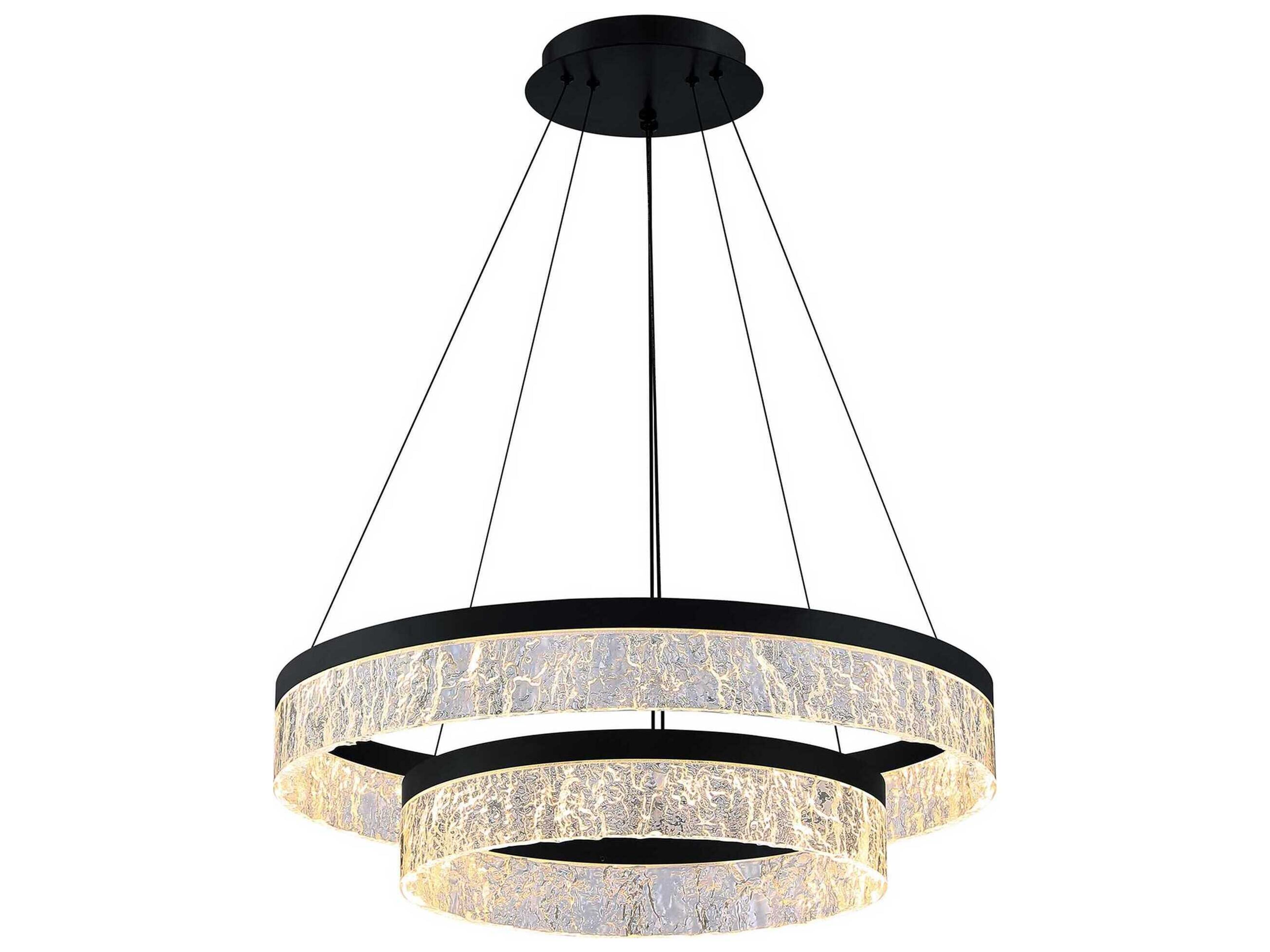 Kendal Arctic Ice 2-Light Black LED Round Tiered Pendant