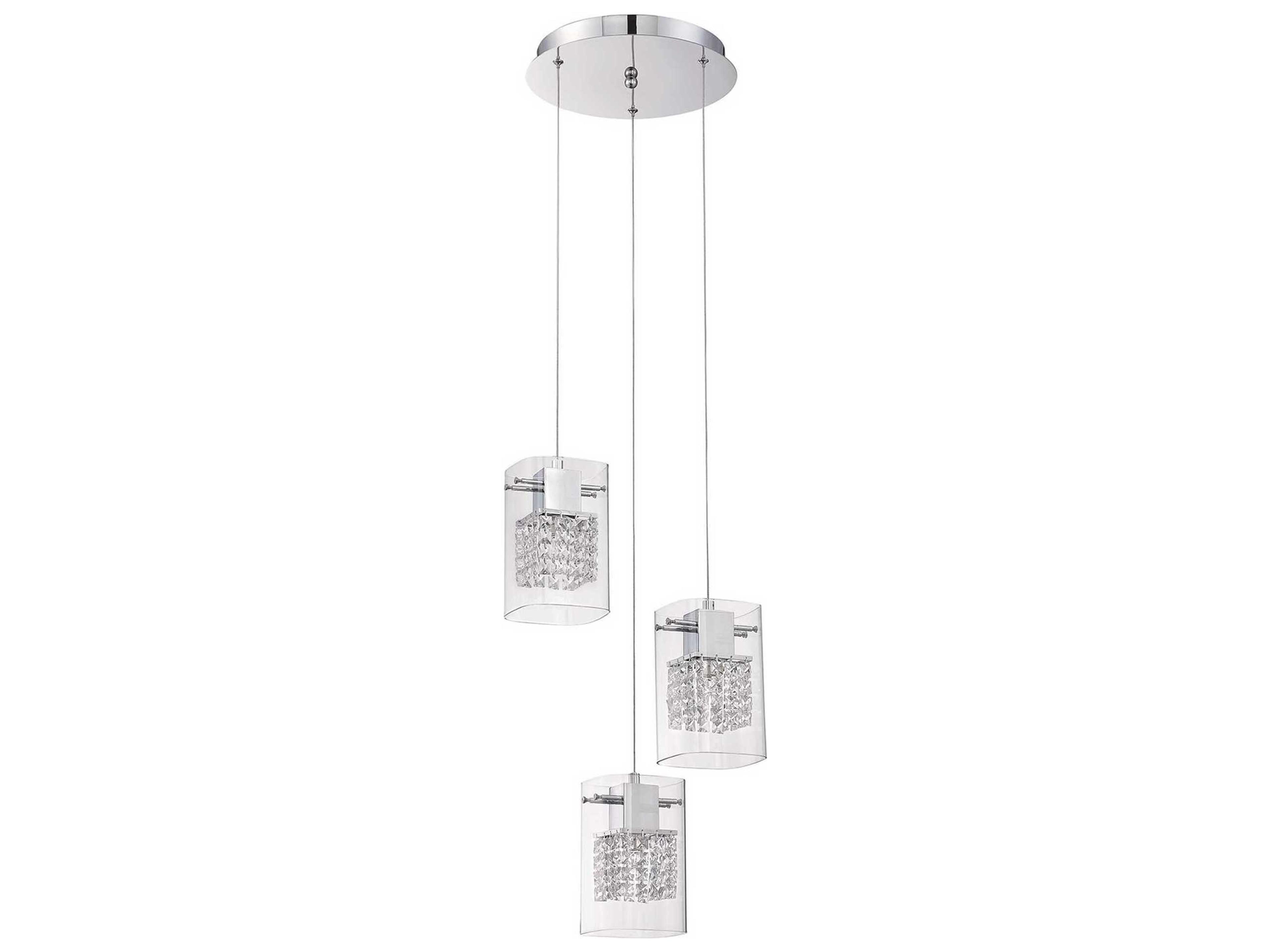 Politan 3-Light Chrome Crystal Glass Cylinder Pendant