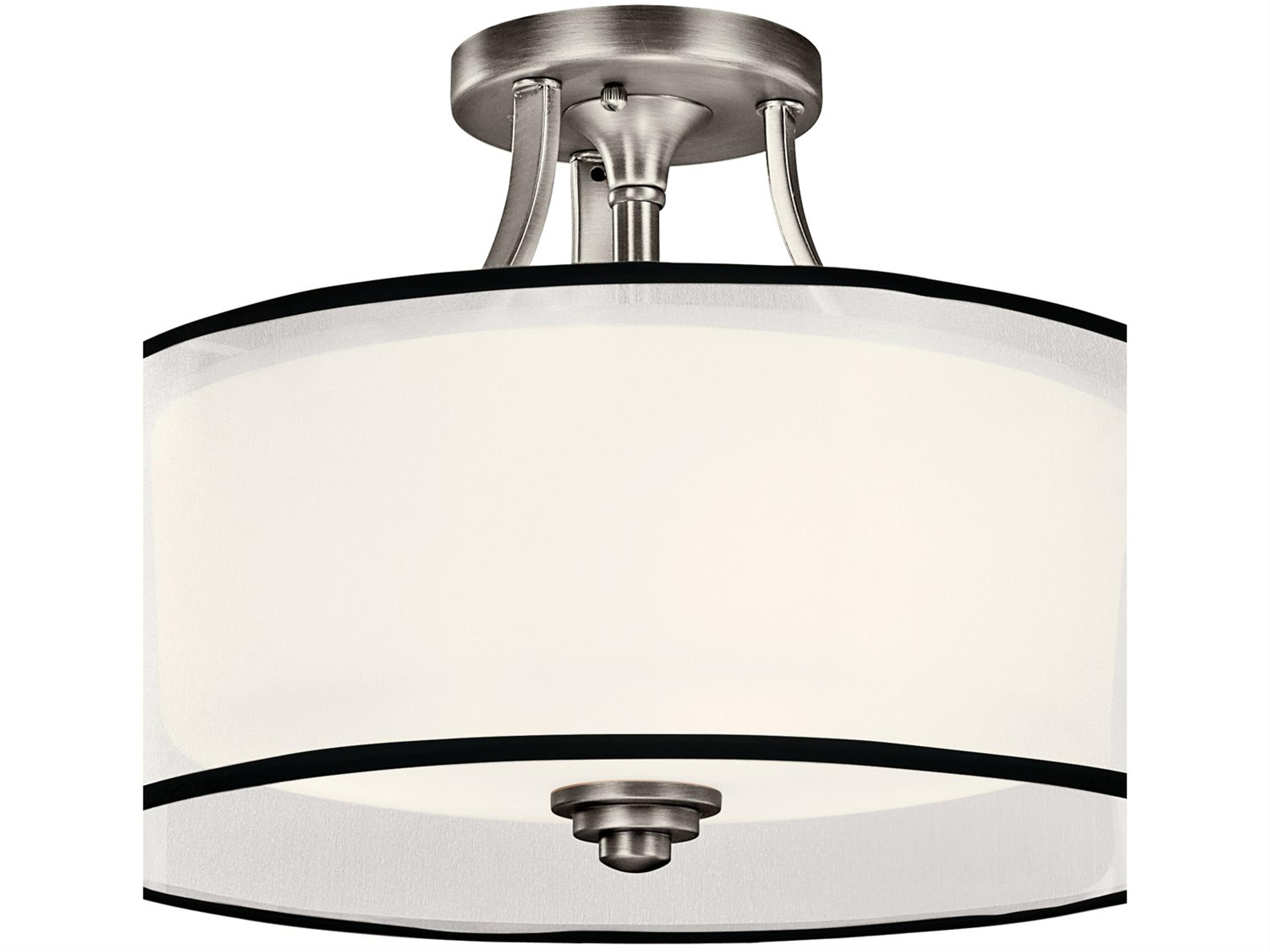 Kichler Lacey 3-Light Antique Pewter Glass Cylinder Drum Semi Flush Mount